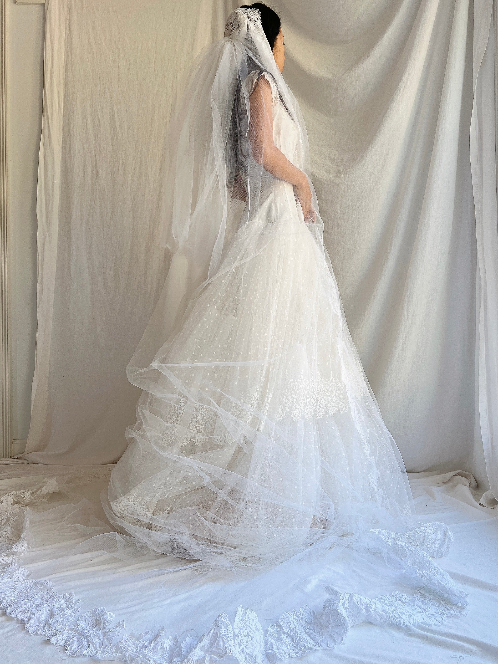 1950s Cathedral Alencon Double Tulle Veil