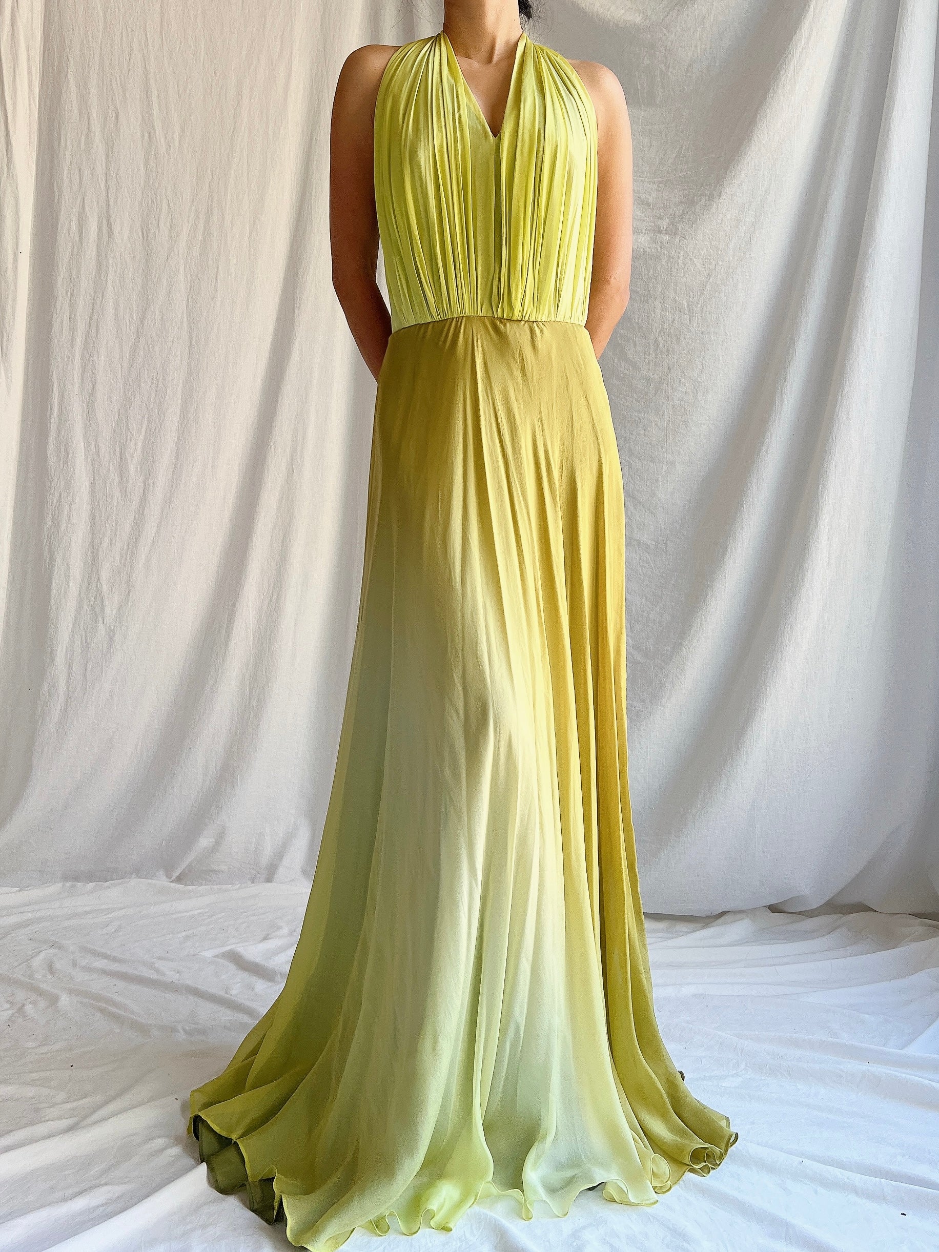 Vintage Silk Chartreuse Ombre Gown - M