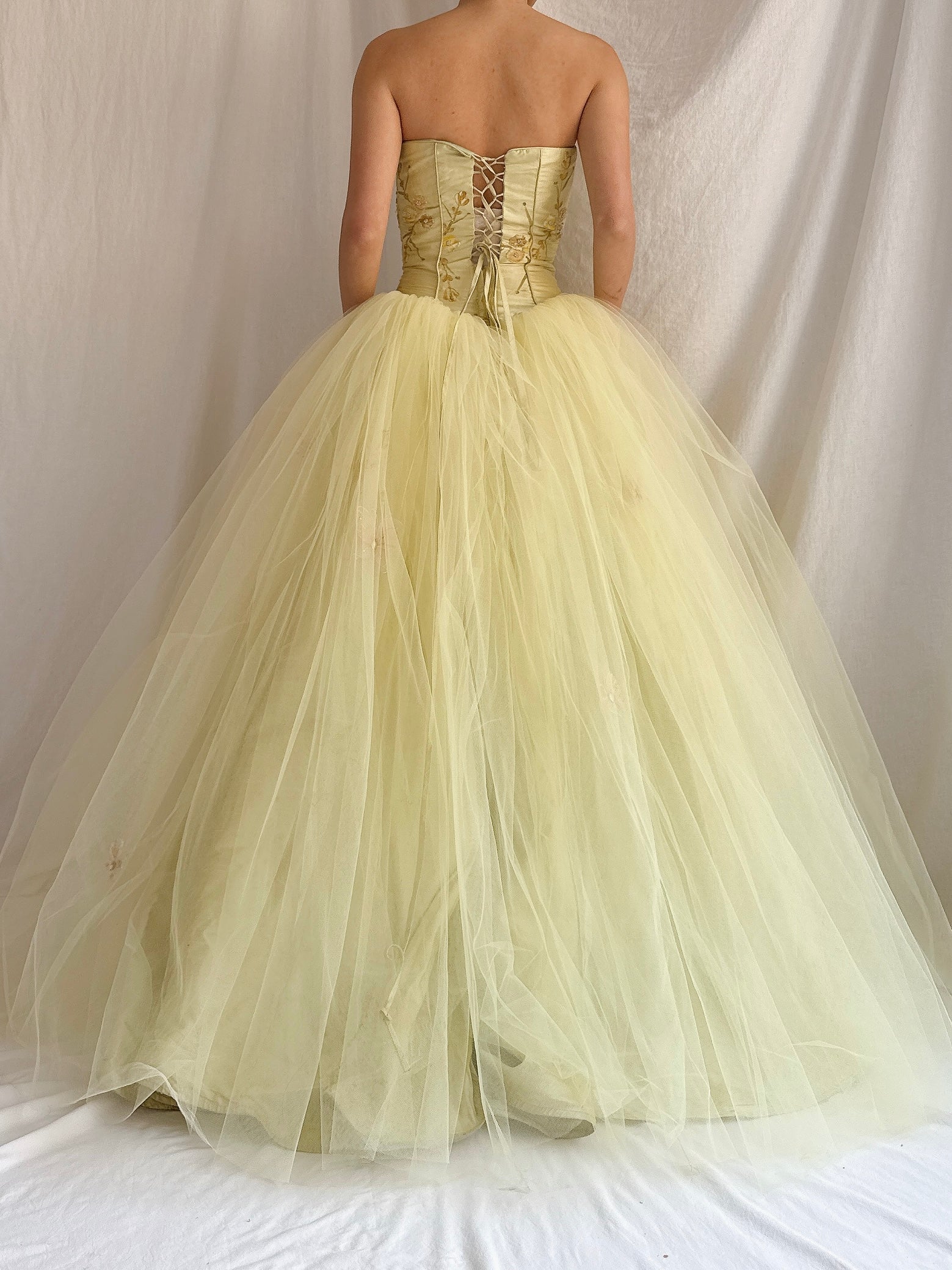 Vintage Raw Silk and Tulle Gown - XS-S
