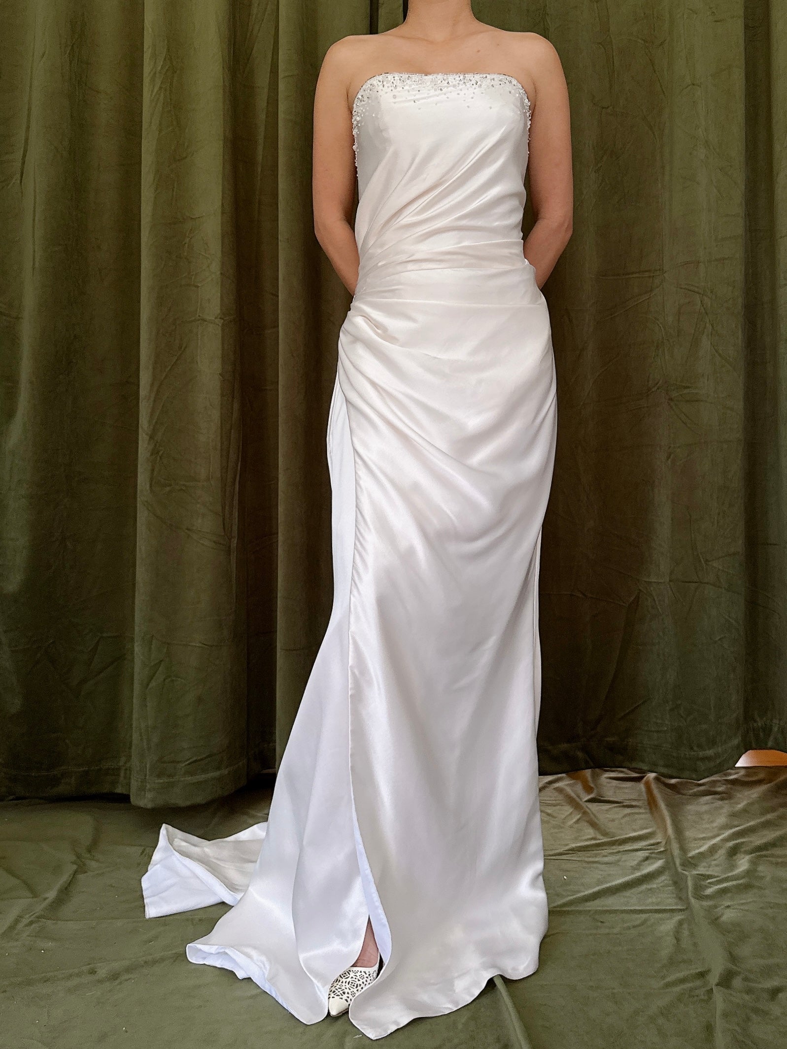 Vintage Silk Strapless Draped Dress - Size 10