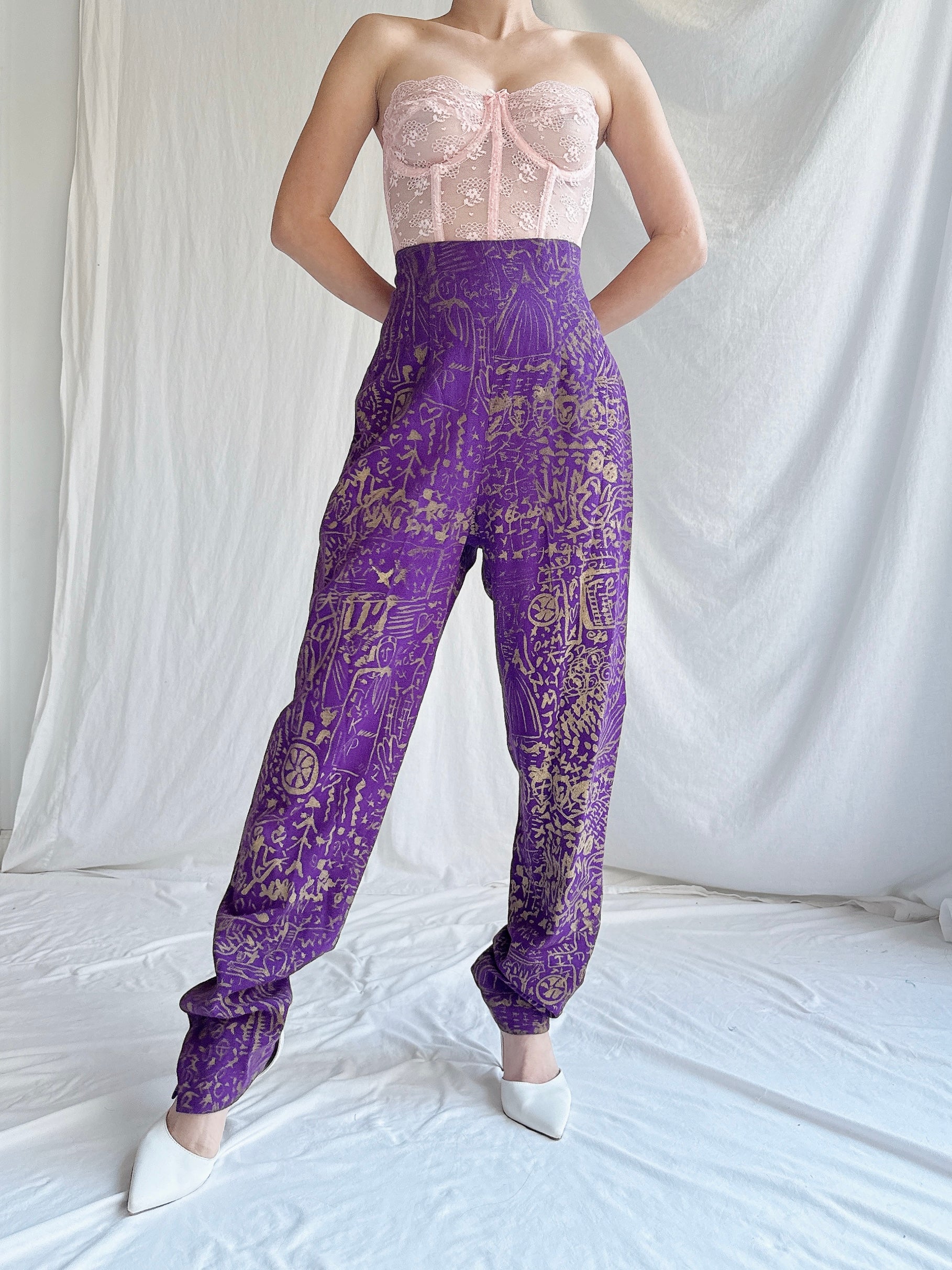 Vintage Painted High-Waisted Pants - S