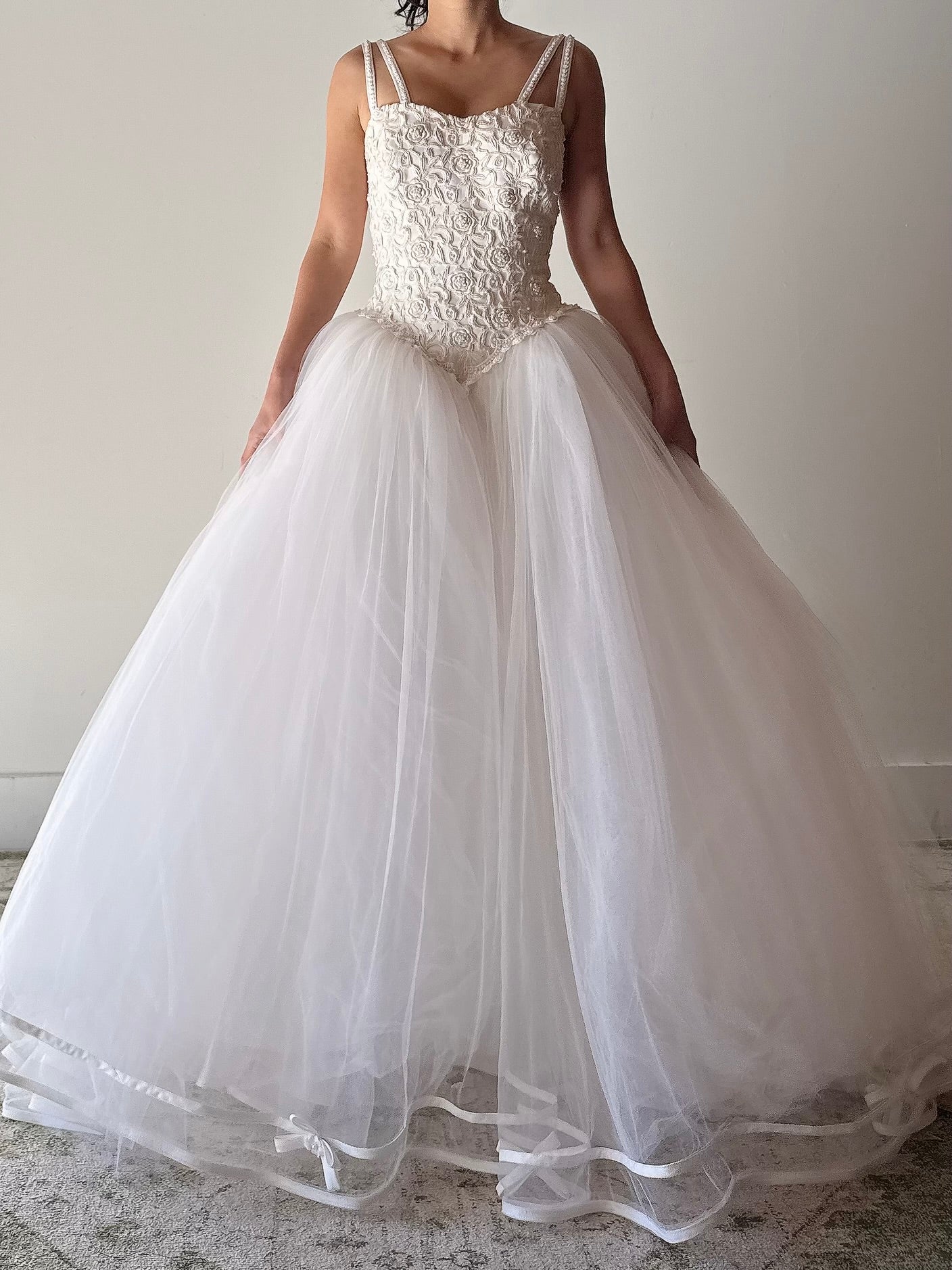 1990s Embroidered Tulle Gown - S