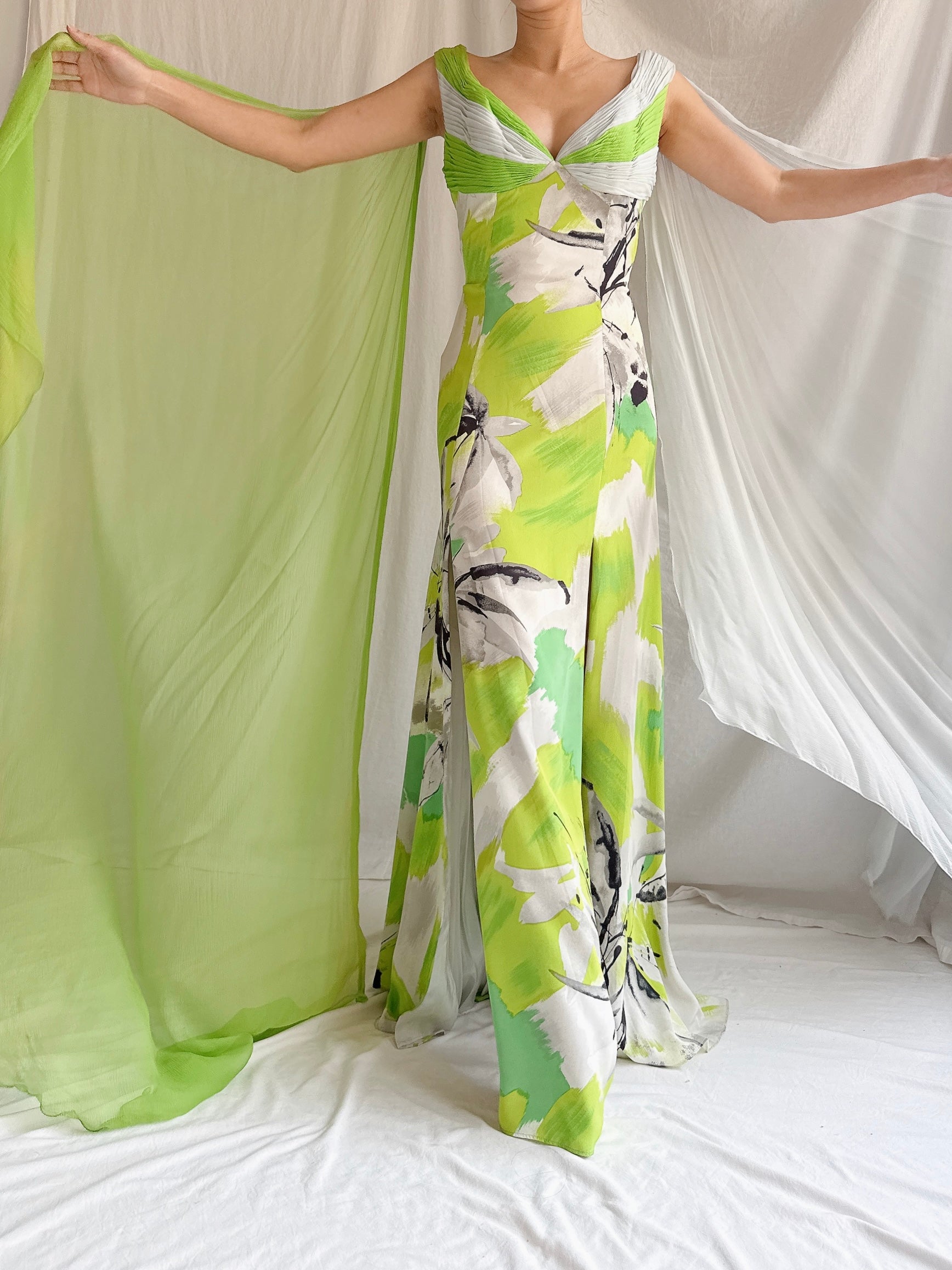 Vintage Thierry Huet Silk Abstract Gown - S