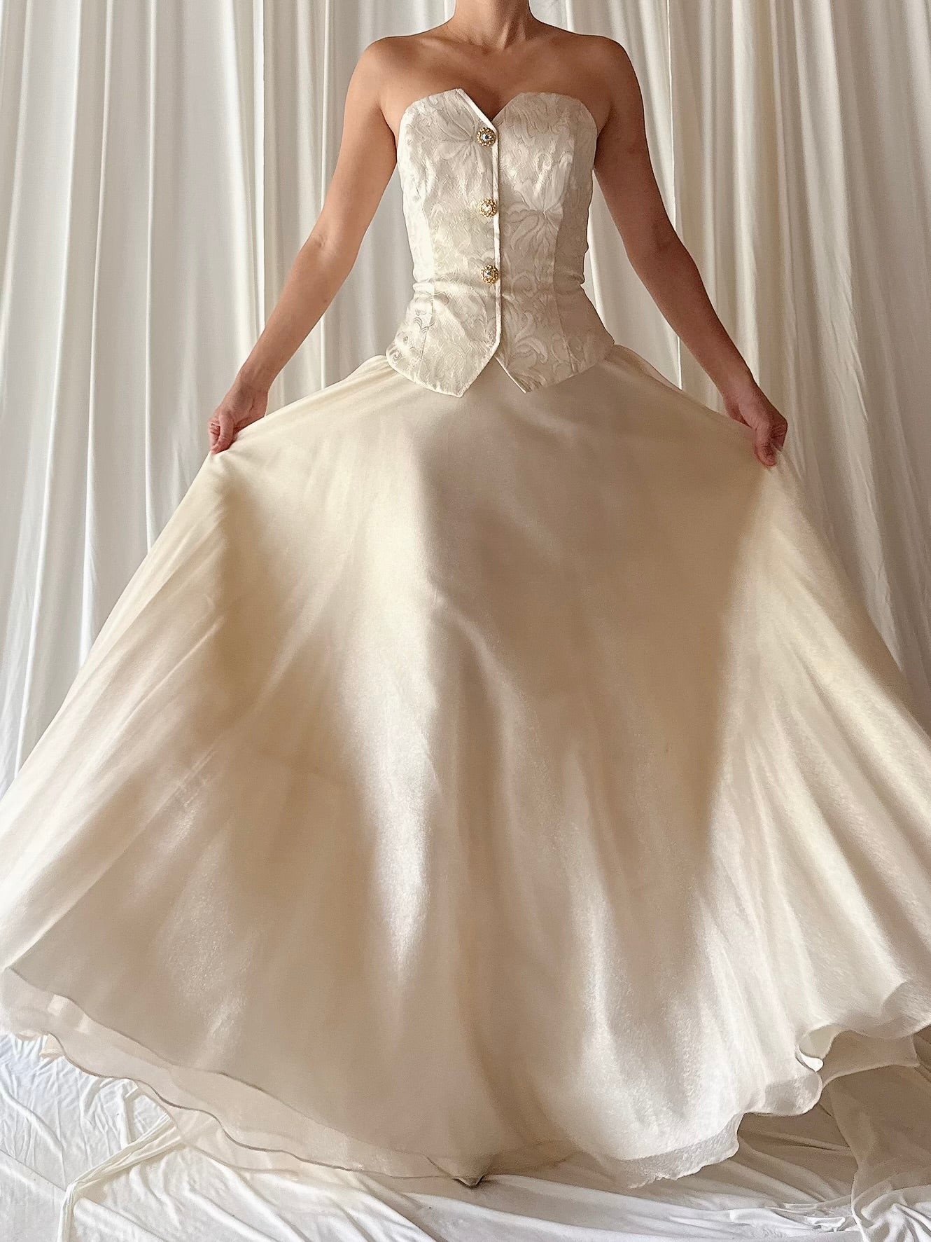 1990s Brocade Strapless Dress - S