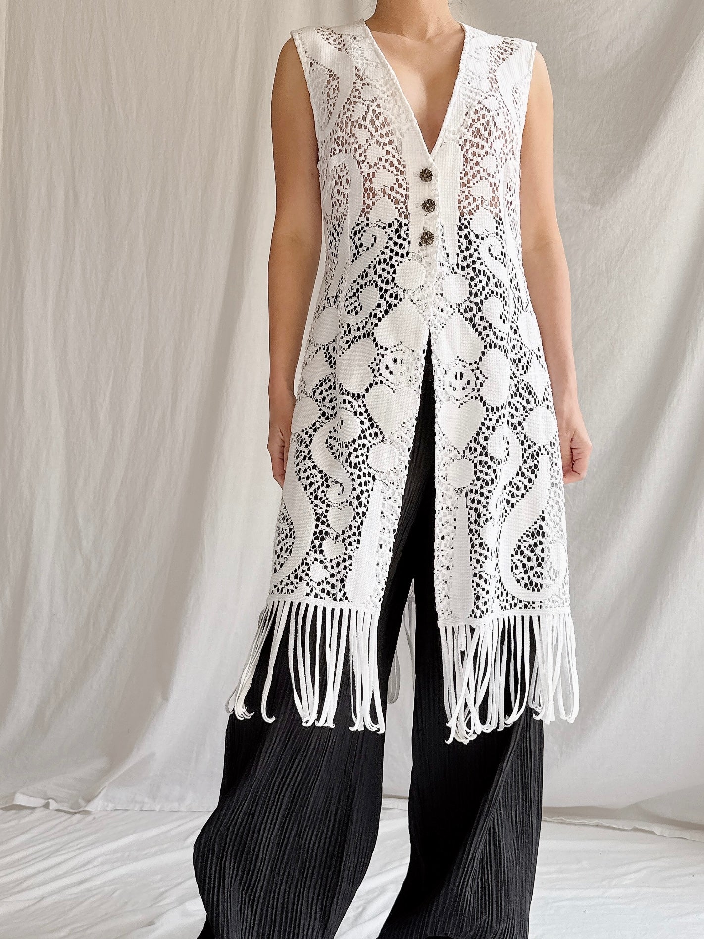 Vintage Carbur Fringe Duster Vest - S