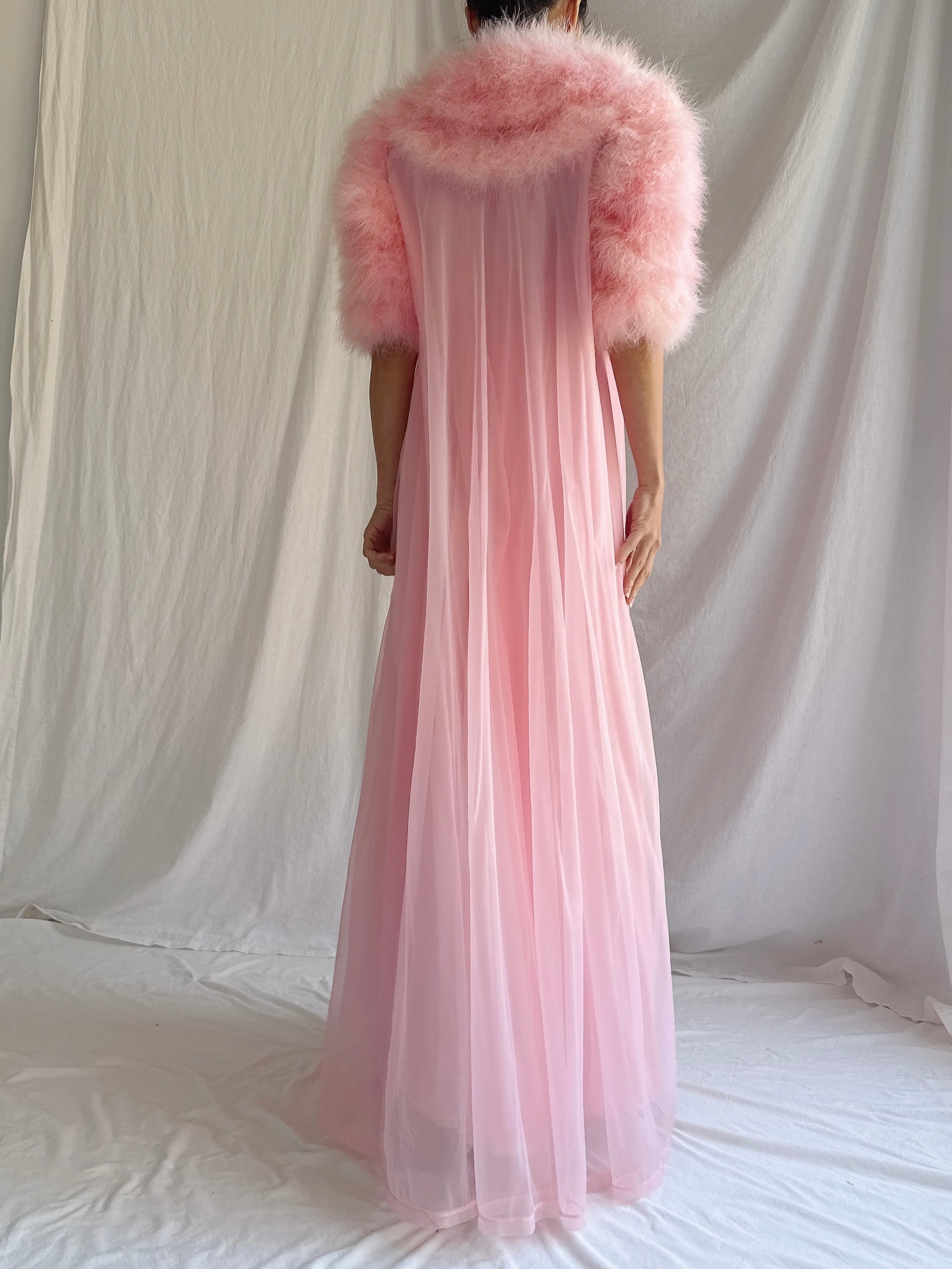 1960s Pink Feather Dressing Gown - XS