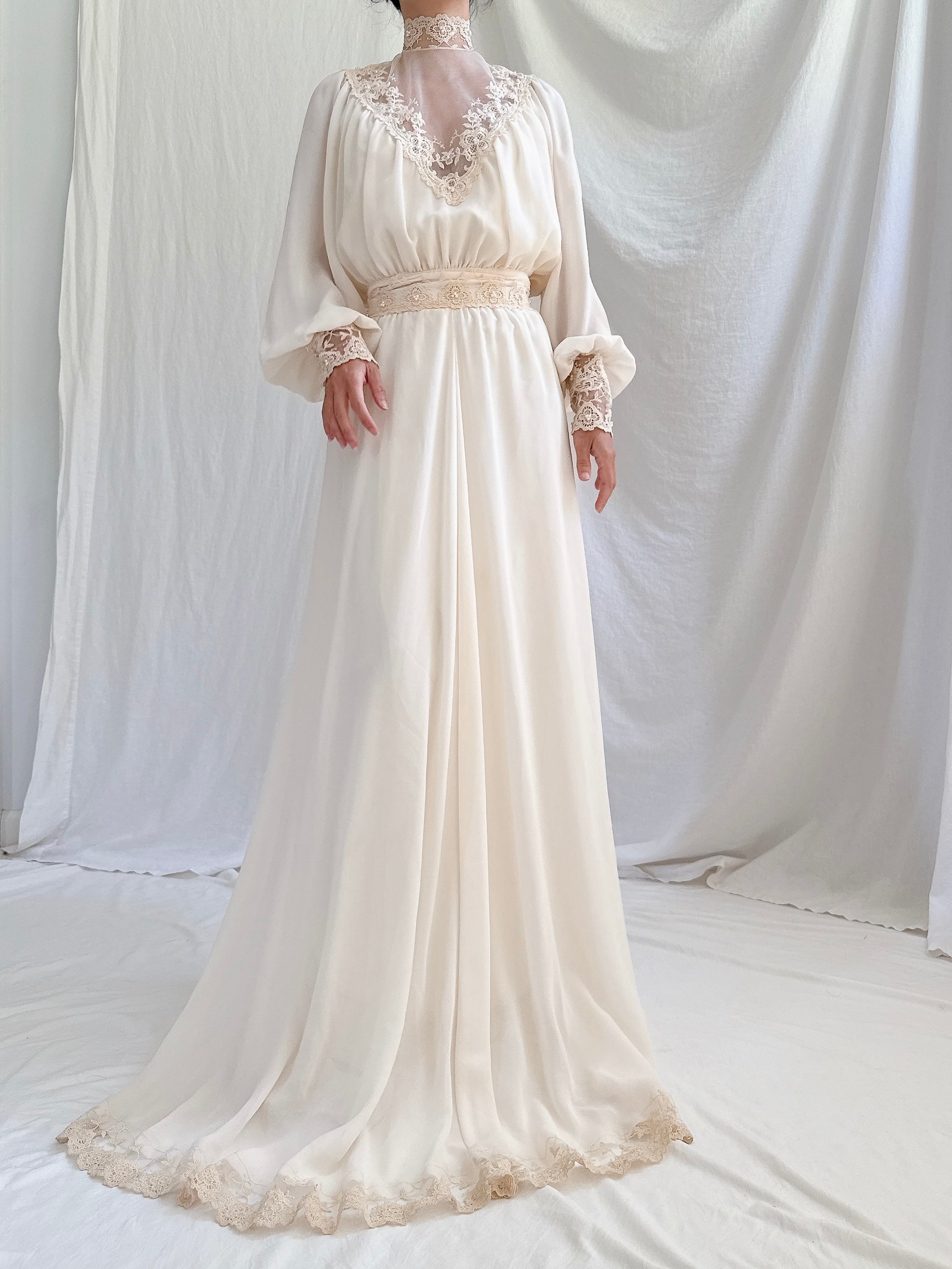 Vintage High-Neck Poet Sleeve Gown - S