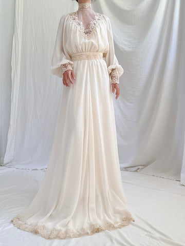 Vintage High-Neck Poet Sleeve Gown - S