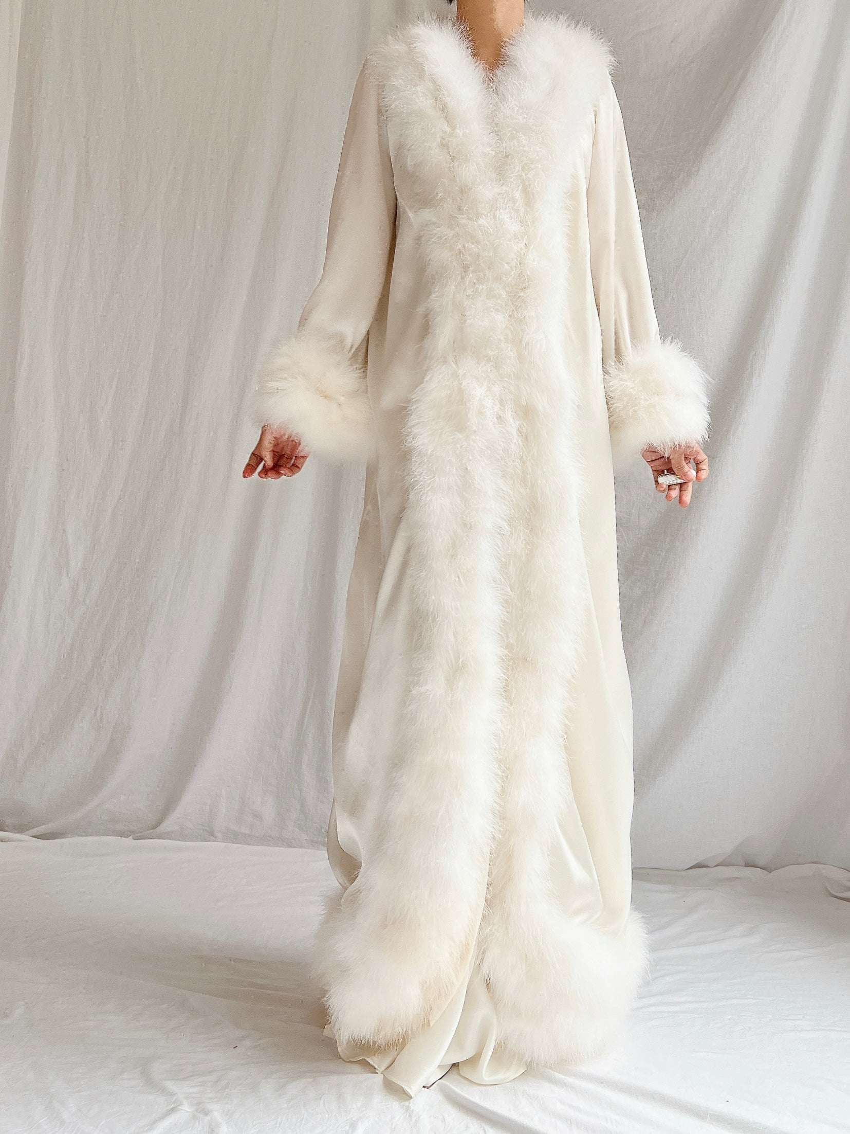 Vintage Claire Sandra Satin Marabou Dressing Gown - OSFM