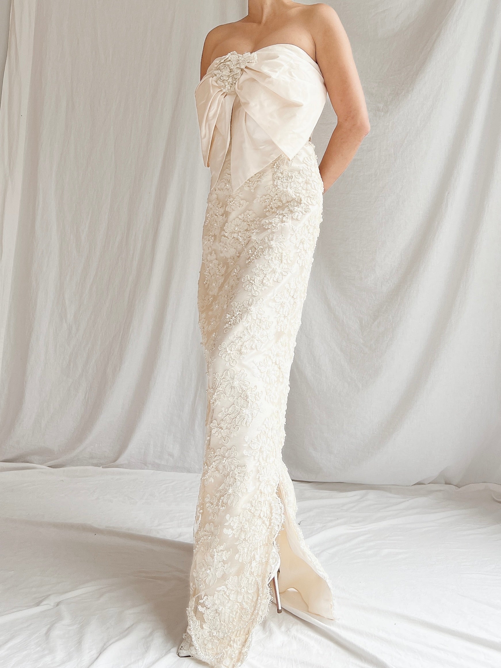 Vintage Silk and Corded Lace Gown - S/4