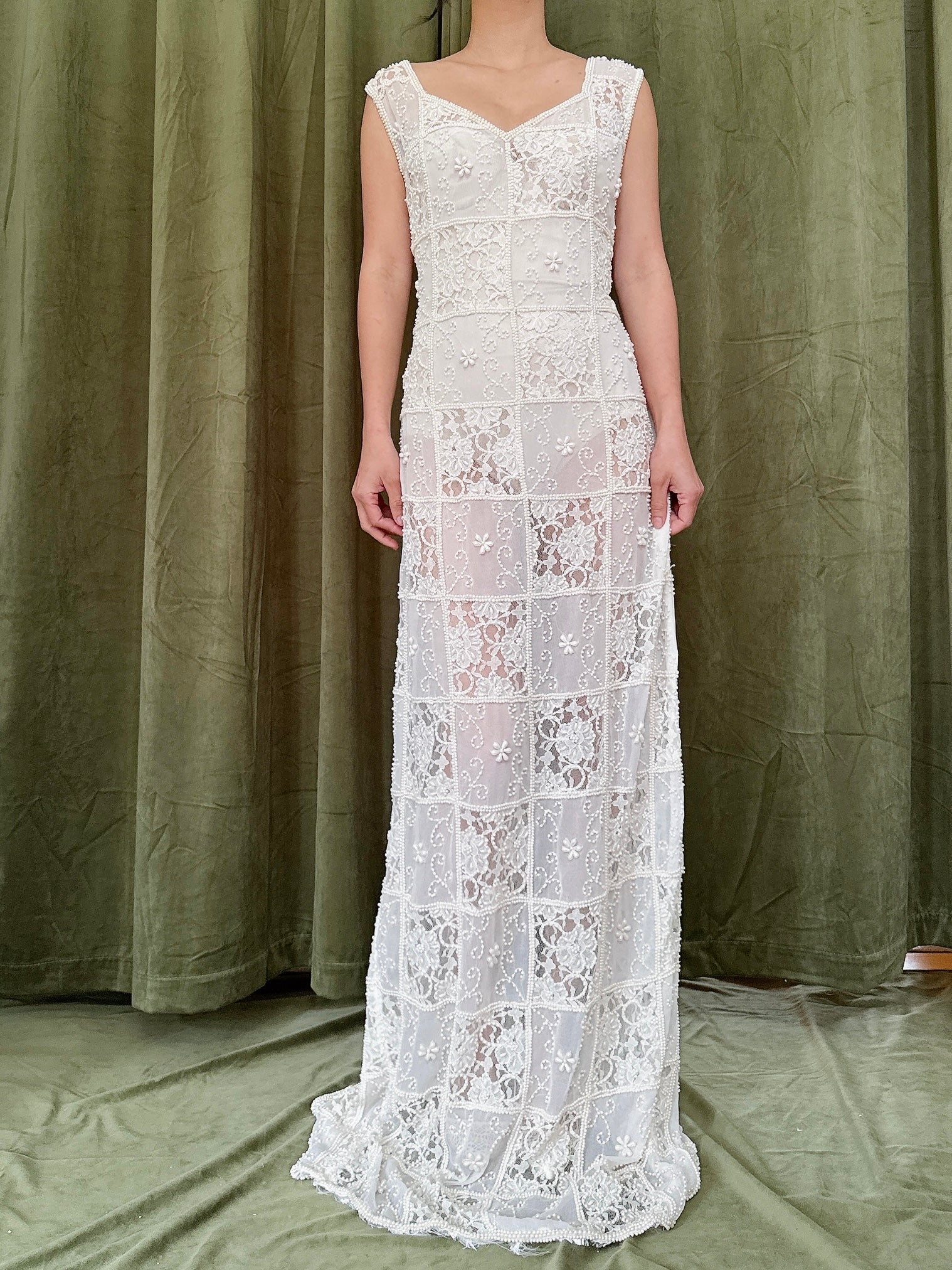 Vintage Sheer Beaded Dress - L 32W/42H/38B/61L