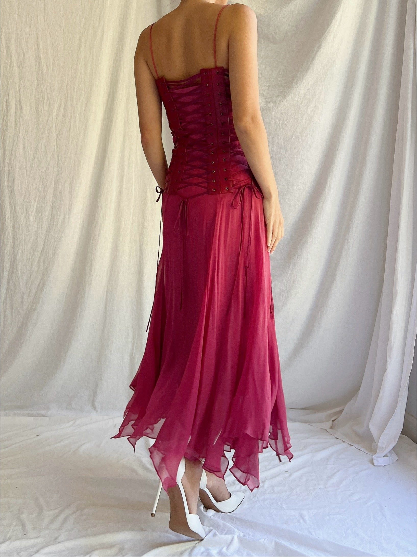 Vintage Silk Corset Dress - XS-S