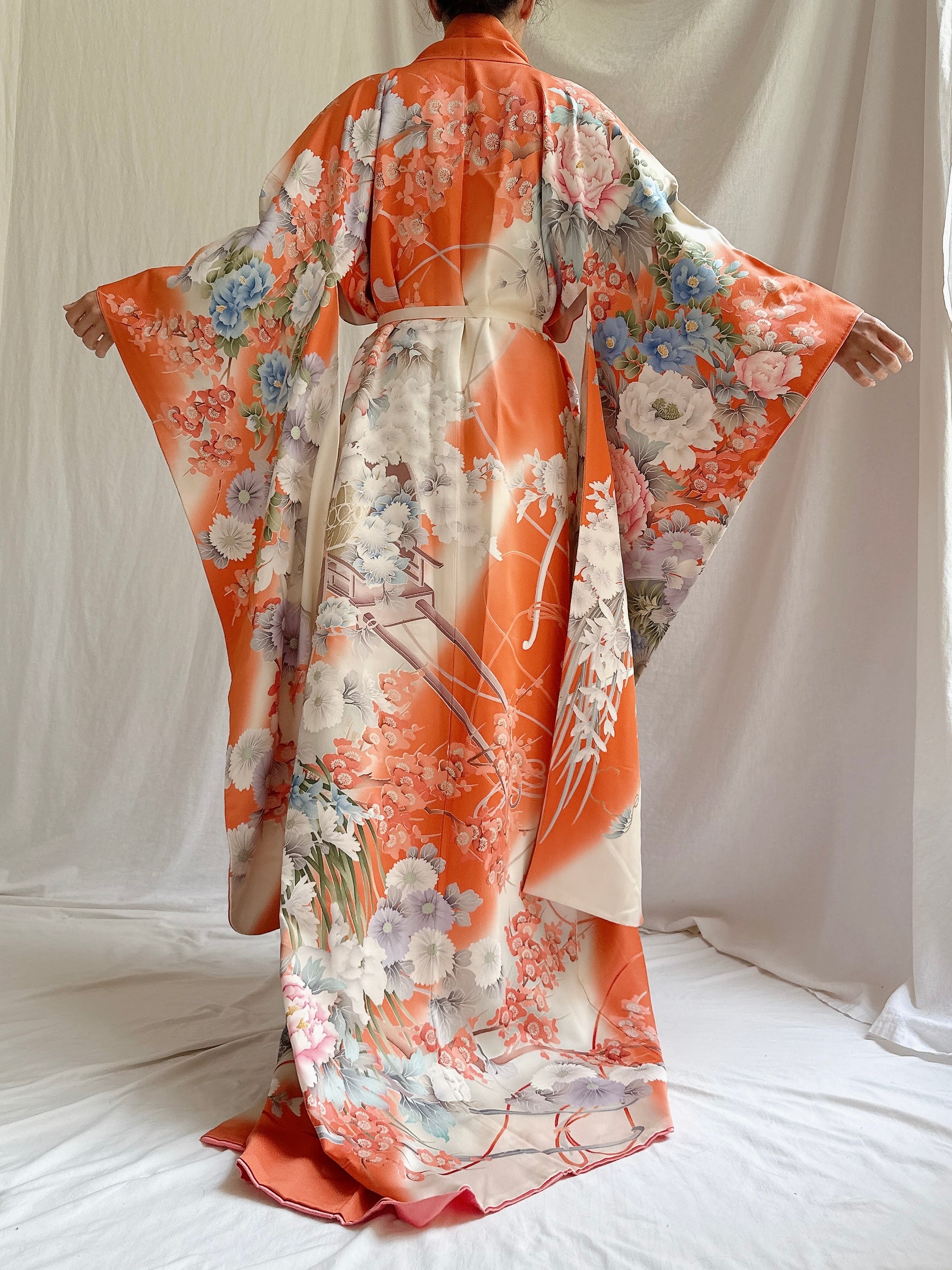Vintage Orange Silk Kimono - OSFM