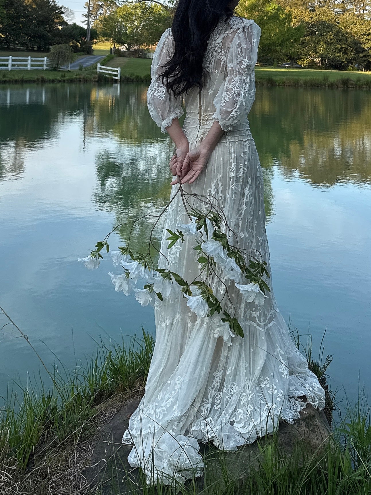 Rare Antique Tambour Lace Gown - S