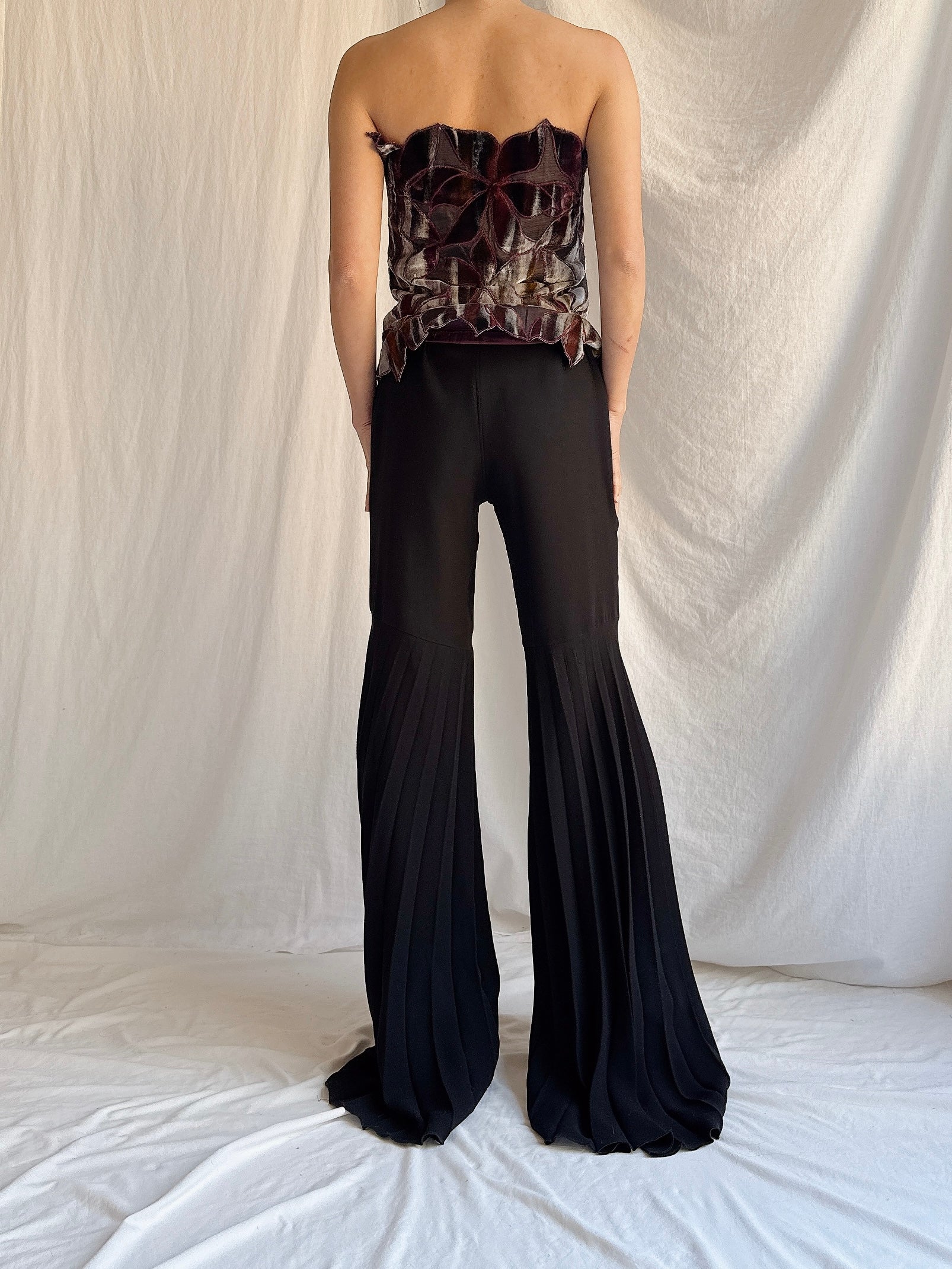 Vintage Rayon Pleated Bell Bottoms - M