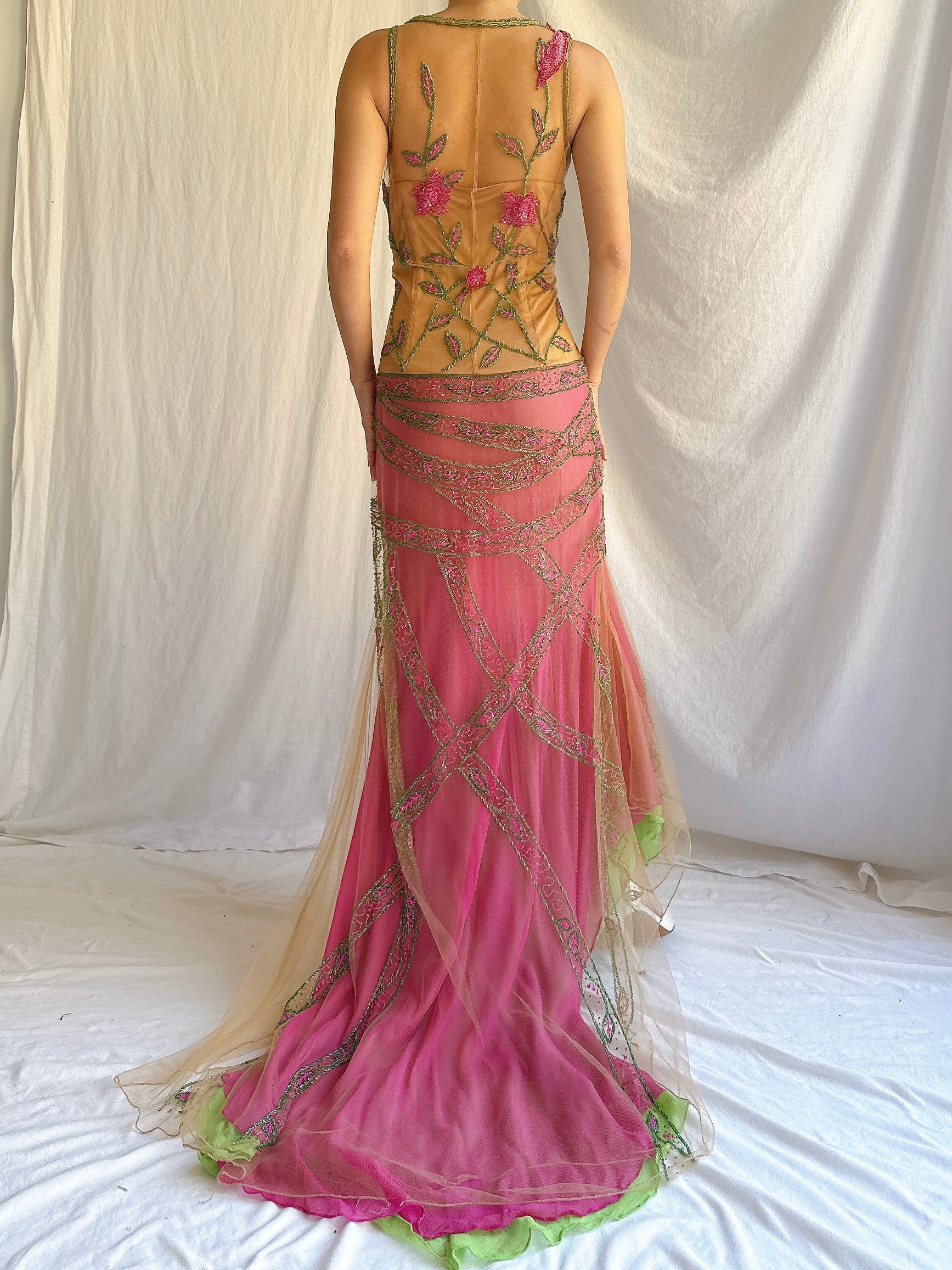 Vintage Couture Tulle/Silk Beaded Gown - M