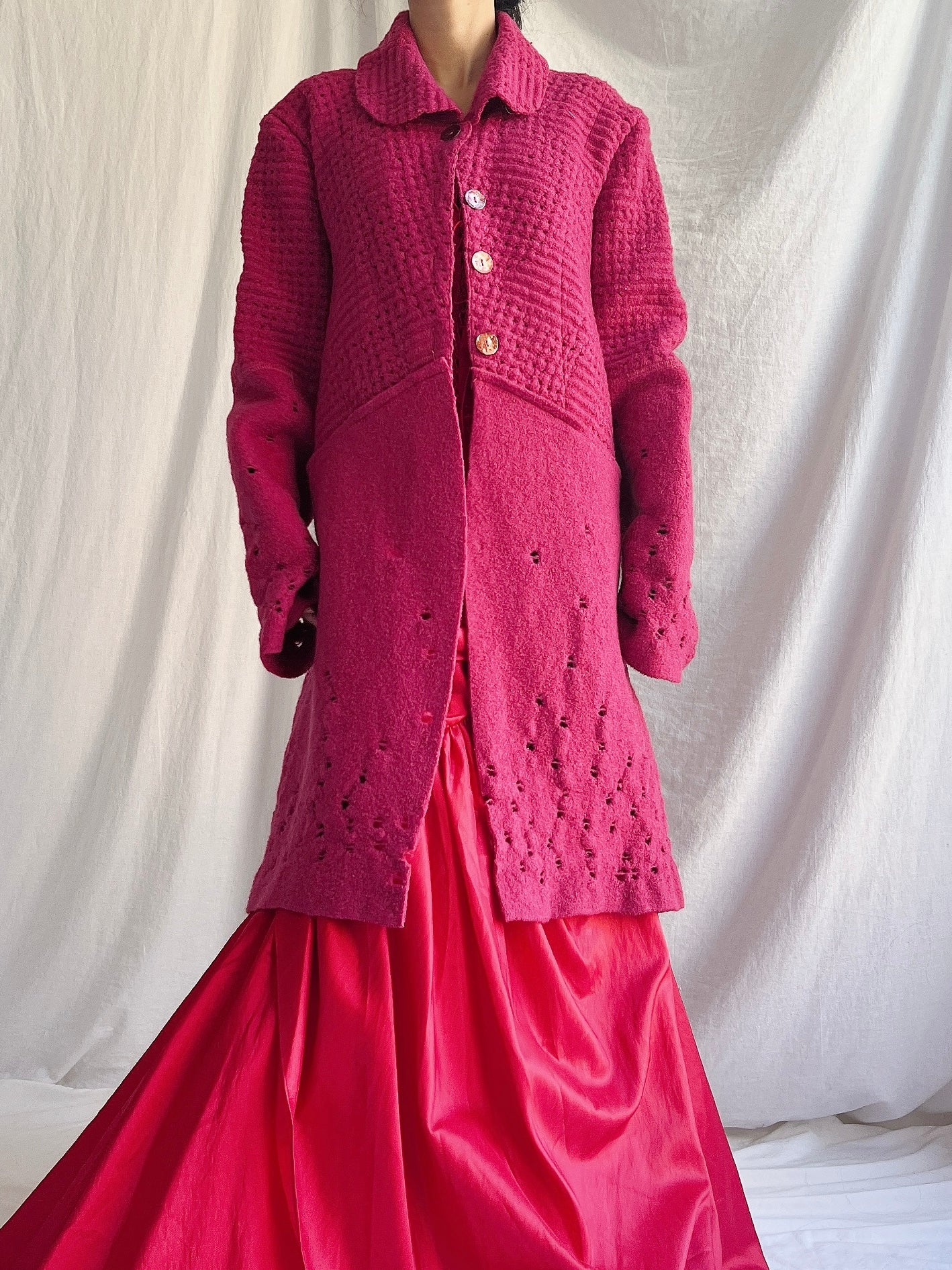 Vintage Magenta Wool Cutout Coat - M/L