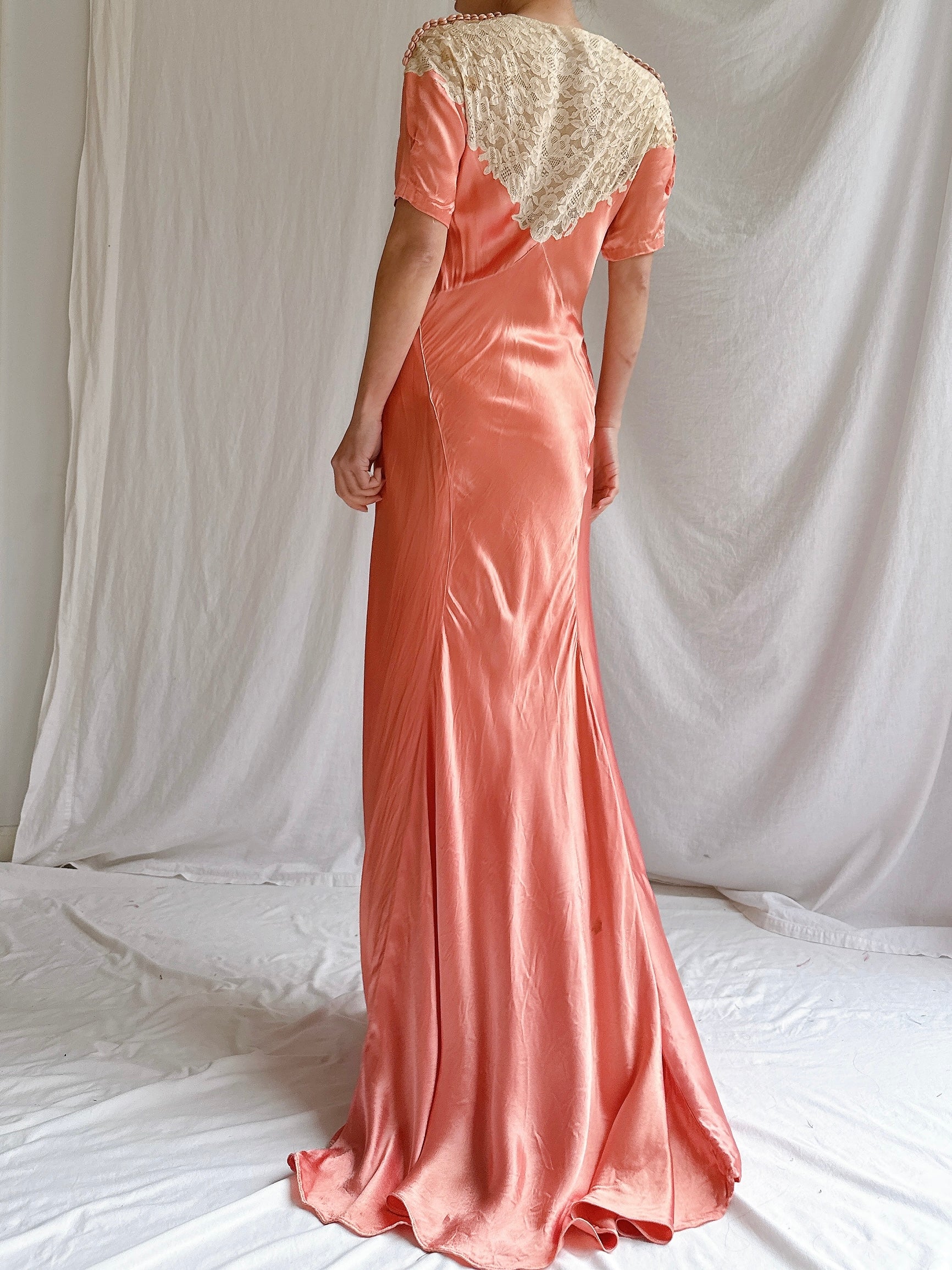 1930s Coral Satin Dress - XS/S