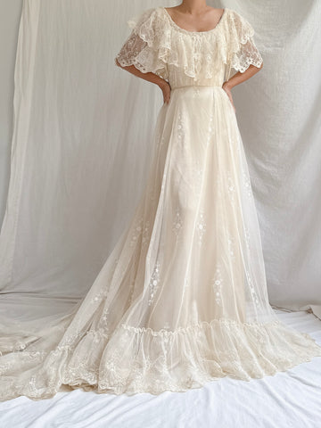 Vintage Embroidered Tulle Gown - XS