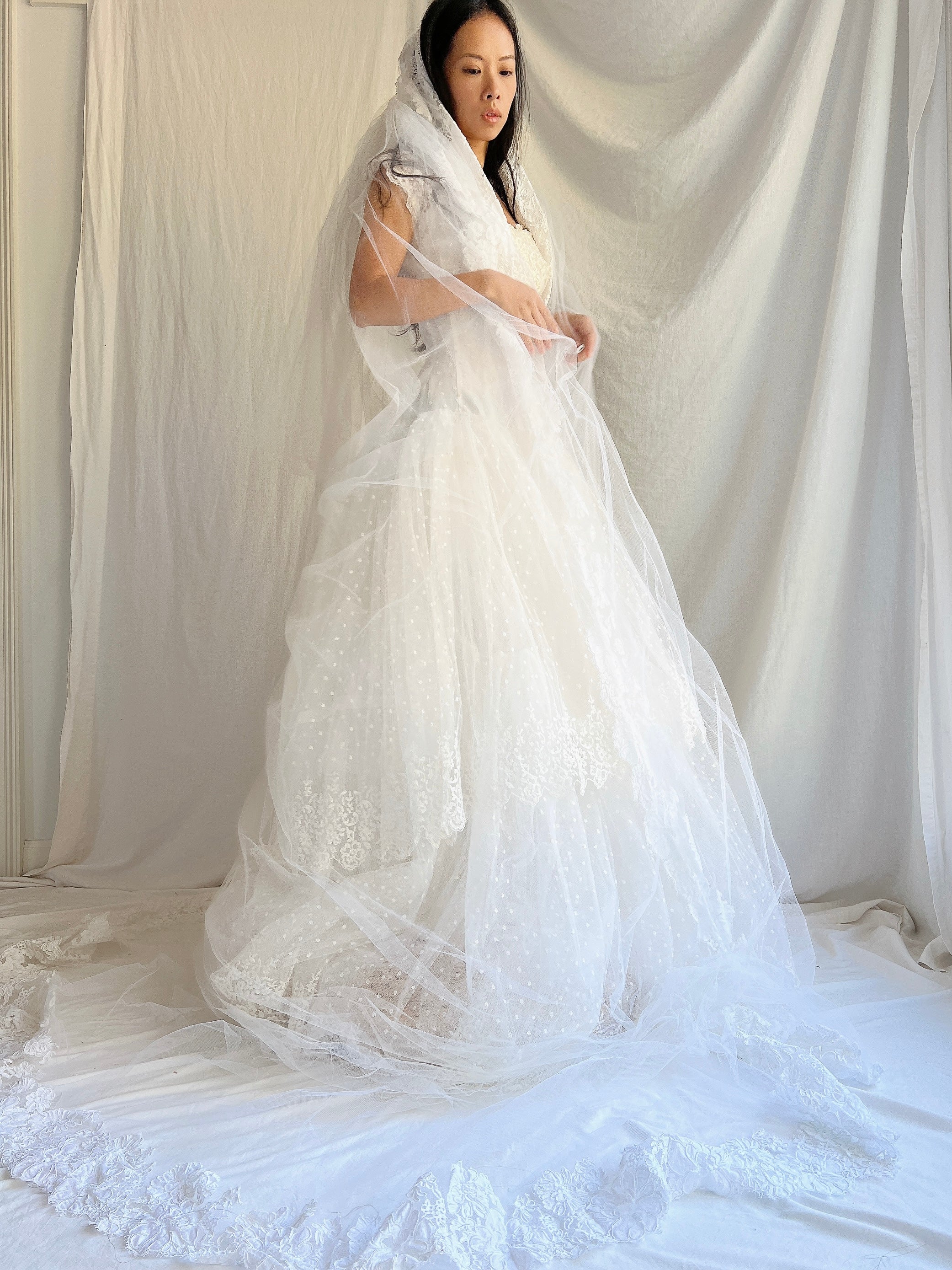 1950s Cathedral Alencon Double Tulle Veil