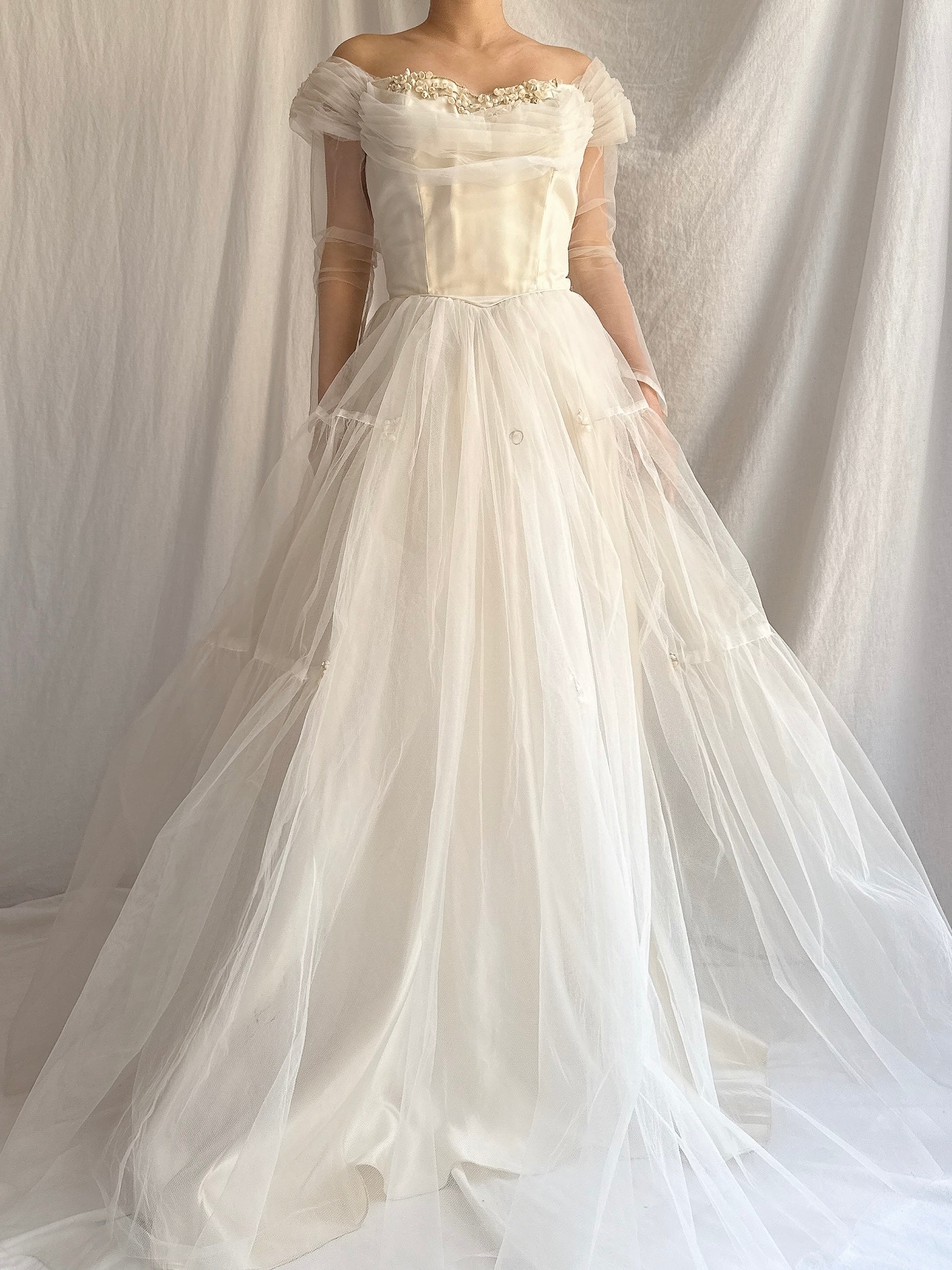 1950s Tulle Off-the-shoulder Gown - XS