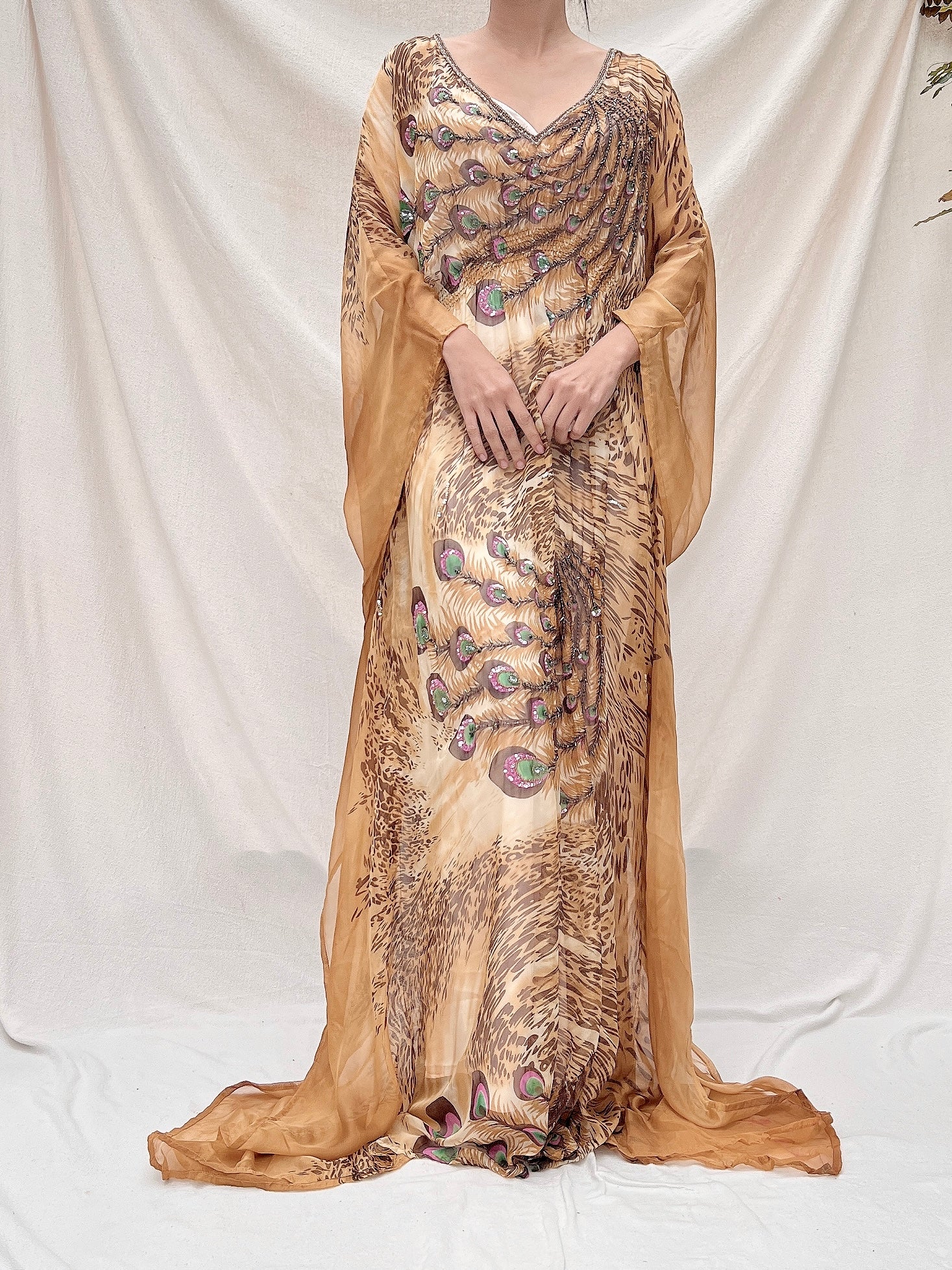 Vintage Silk Peafowl Kaftan - OSFA