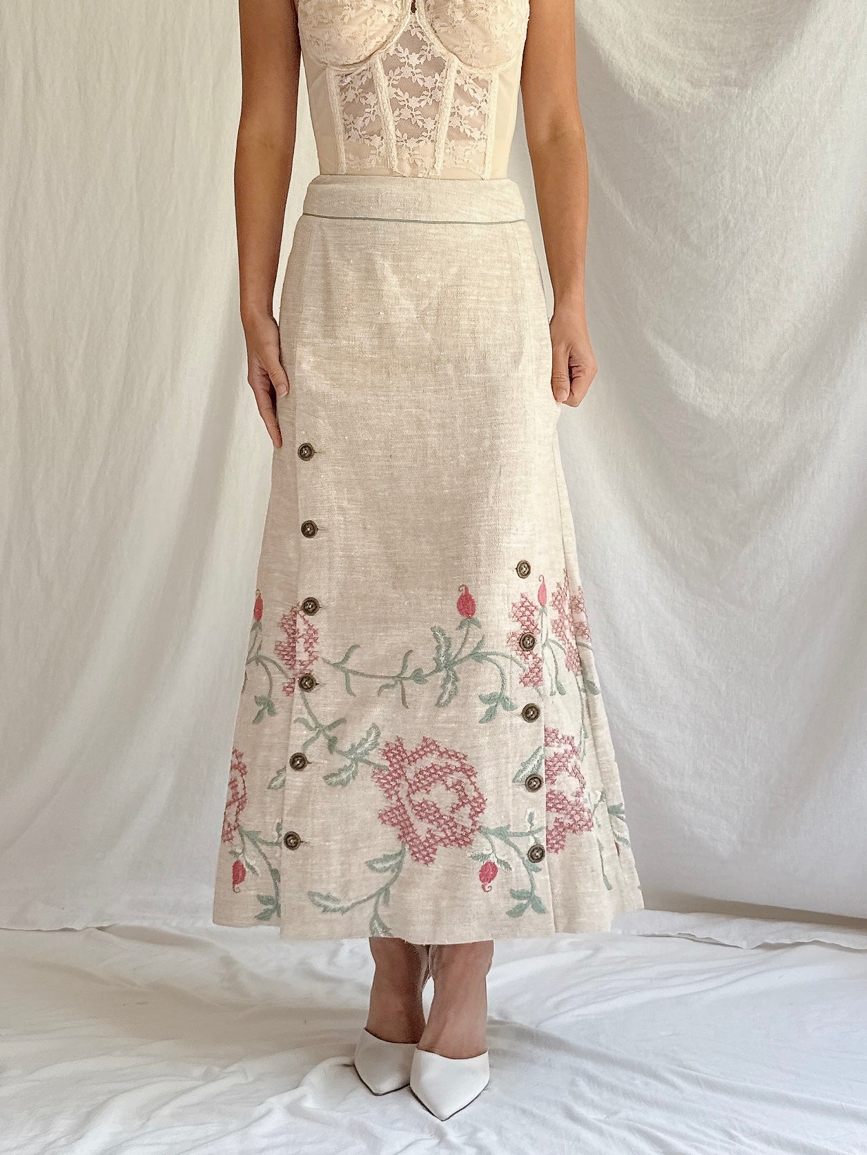 Vintage Cottonade Paris Linen Skirt - FR 38