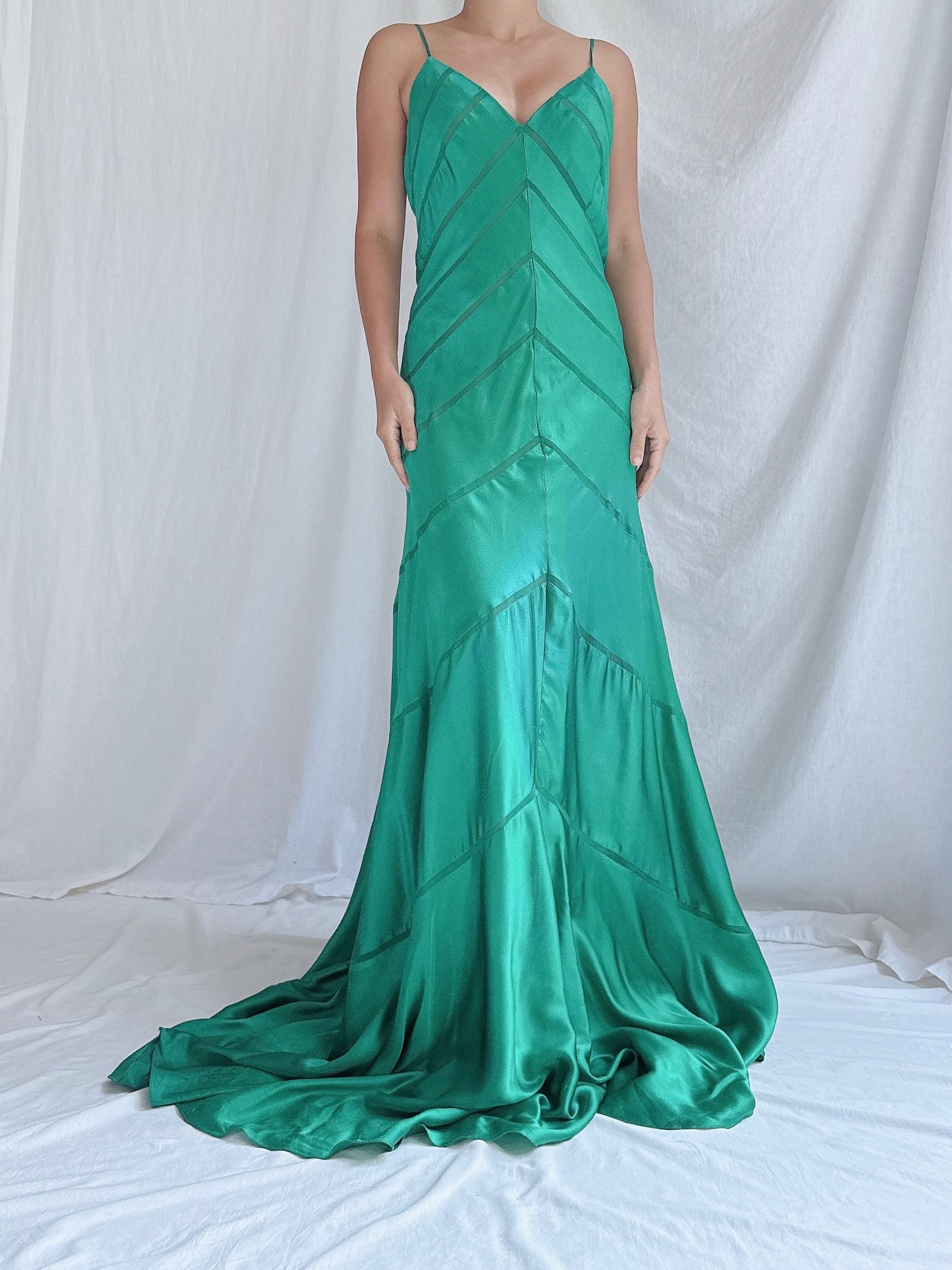 Vintage Emerald Silk Bias Gown - S/M