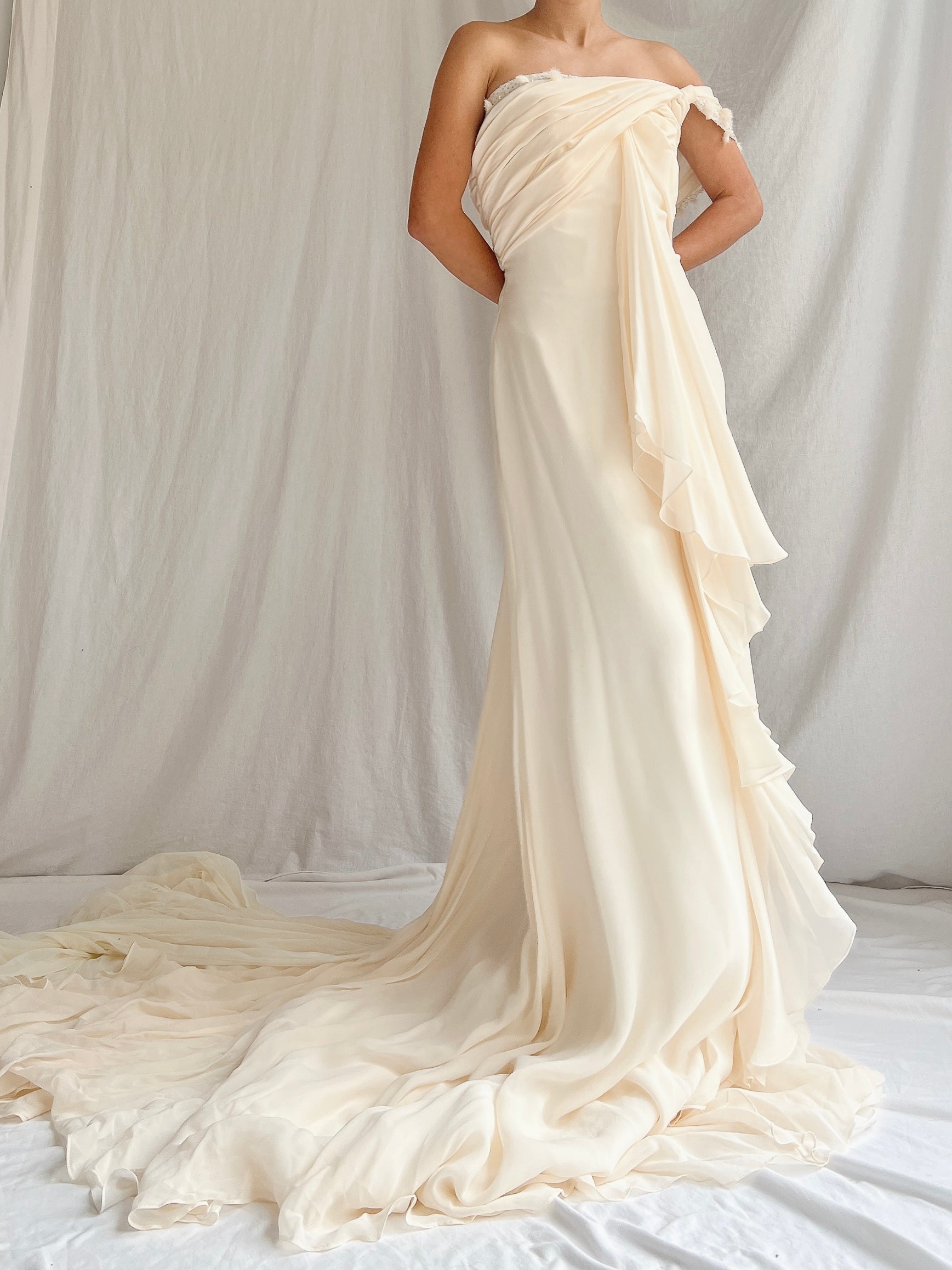 Vintage Silk One-Shoulder Gown - M