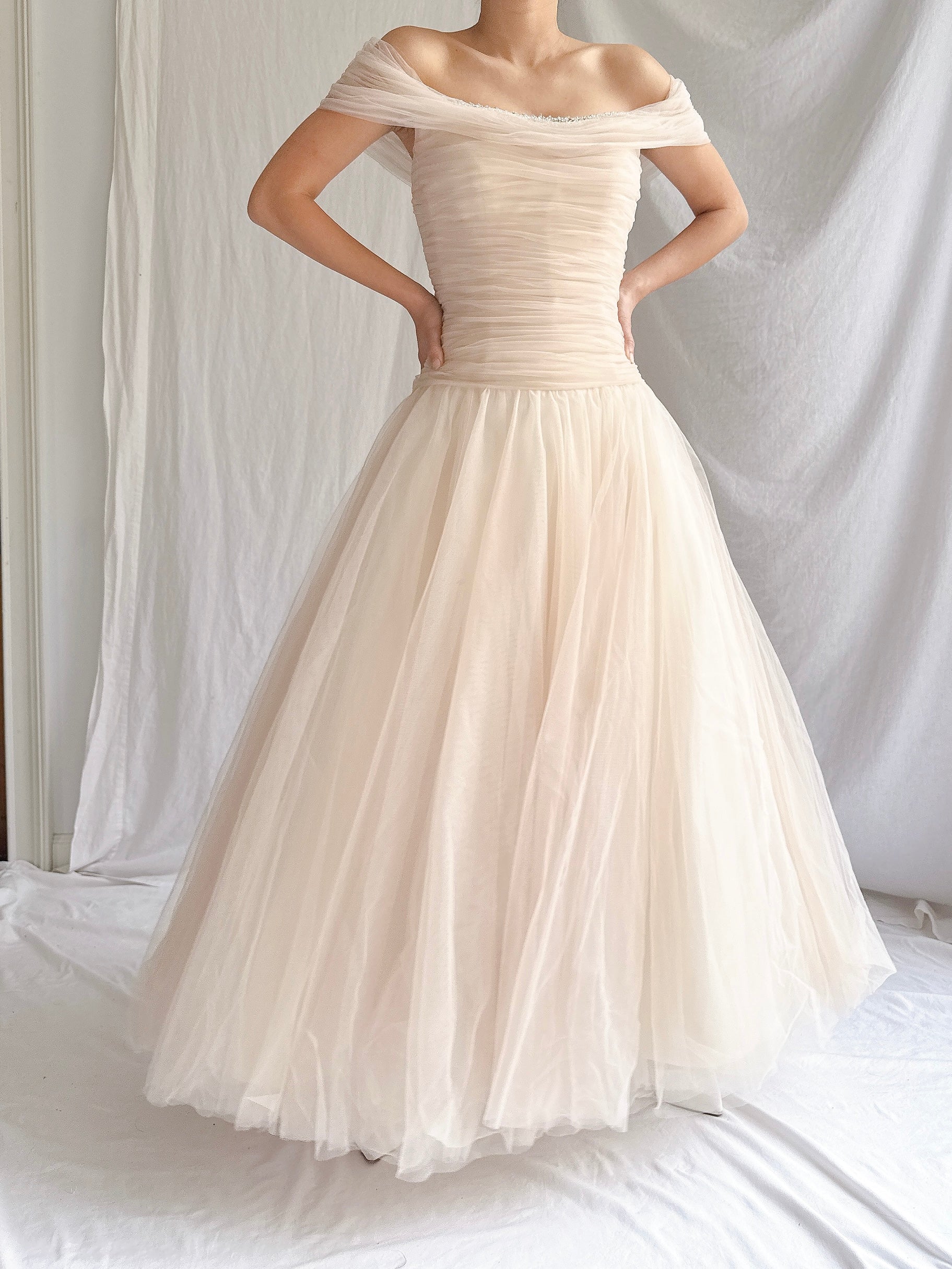 Vintage Ian Stuart UK Peach Nude Tulle 2-Piece - S/M 6/8