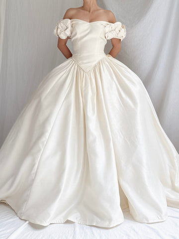 Vintage Raw Silk Basque Waist Gown - S