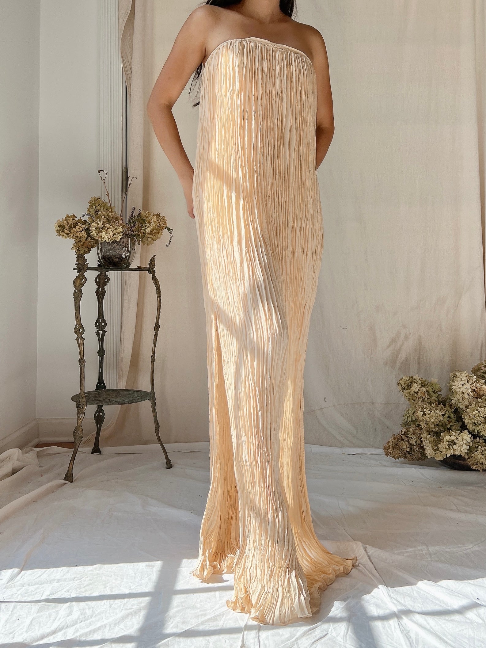 2000s Silk Pleated Gown - S-M