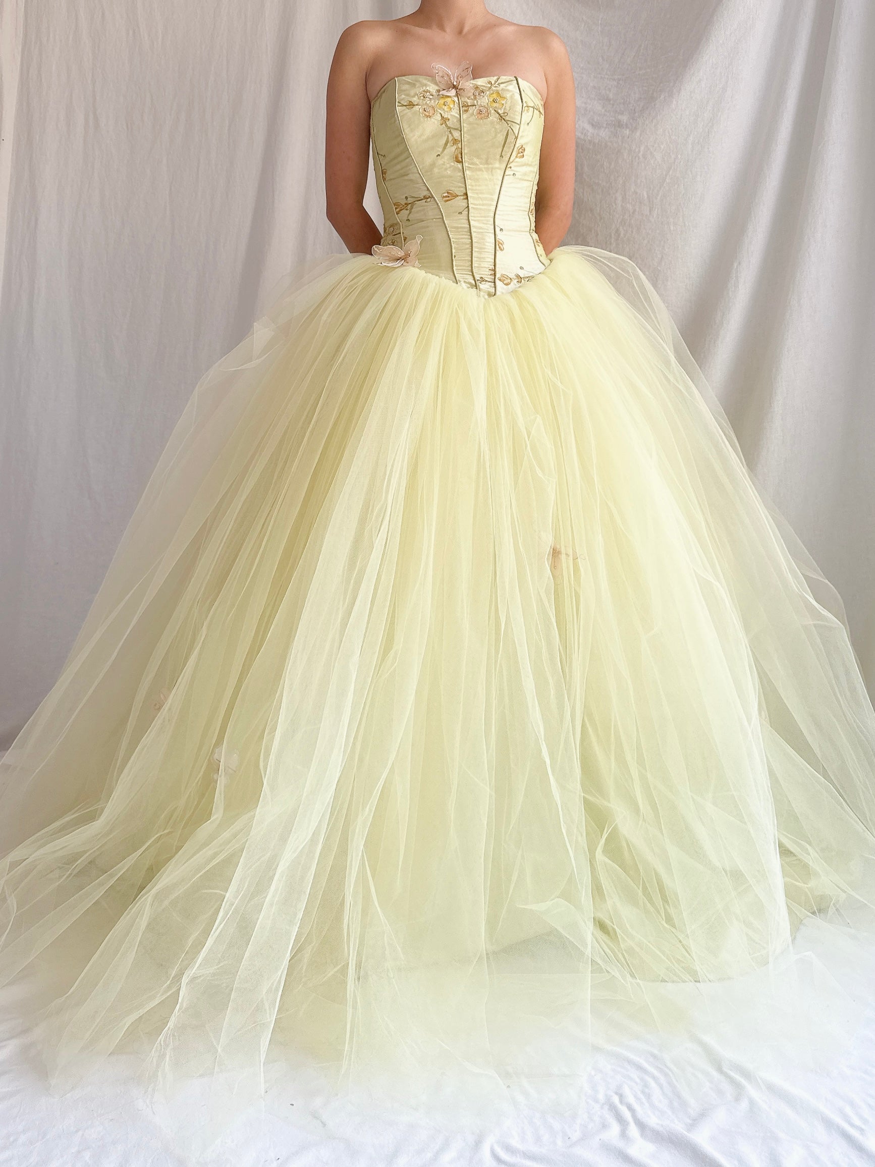 Vintage Raw Silk and Tulle Gown - XS-S