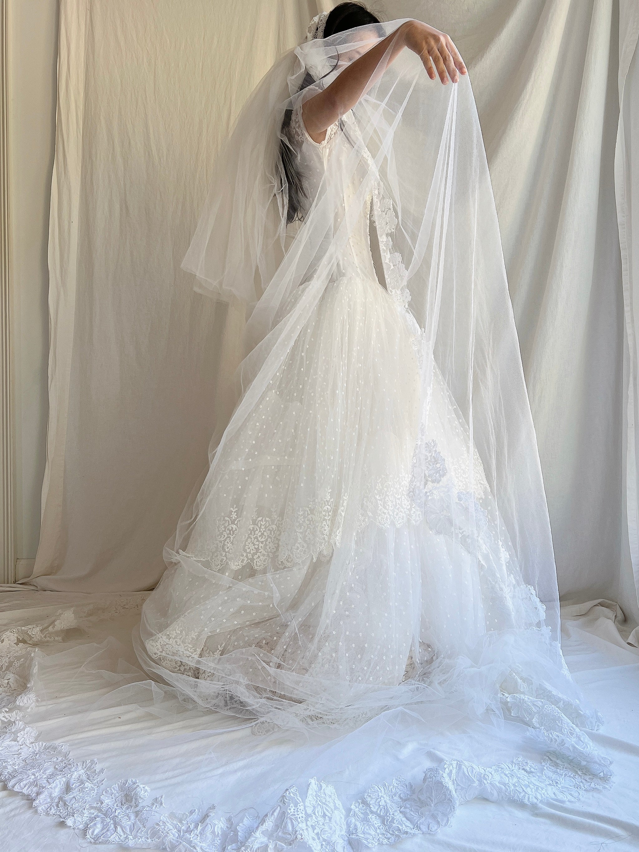 1950s Cathedral Alencon Double Tulle Veil