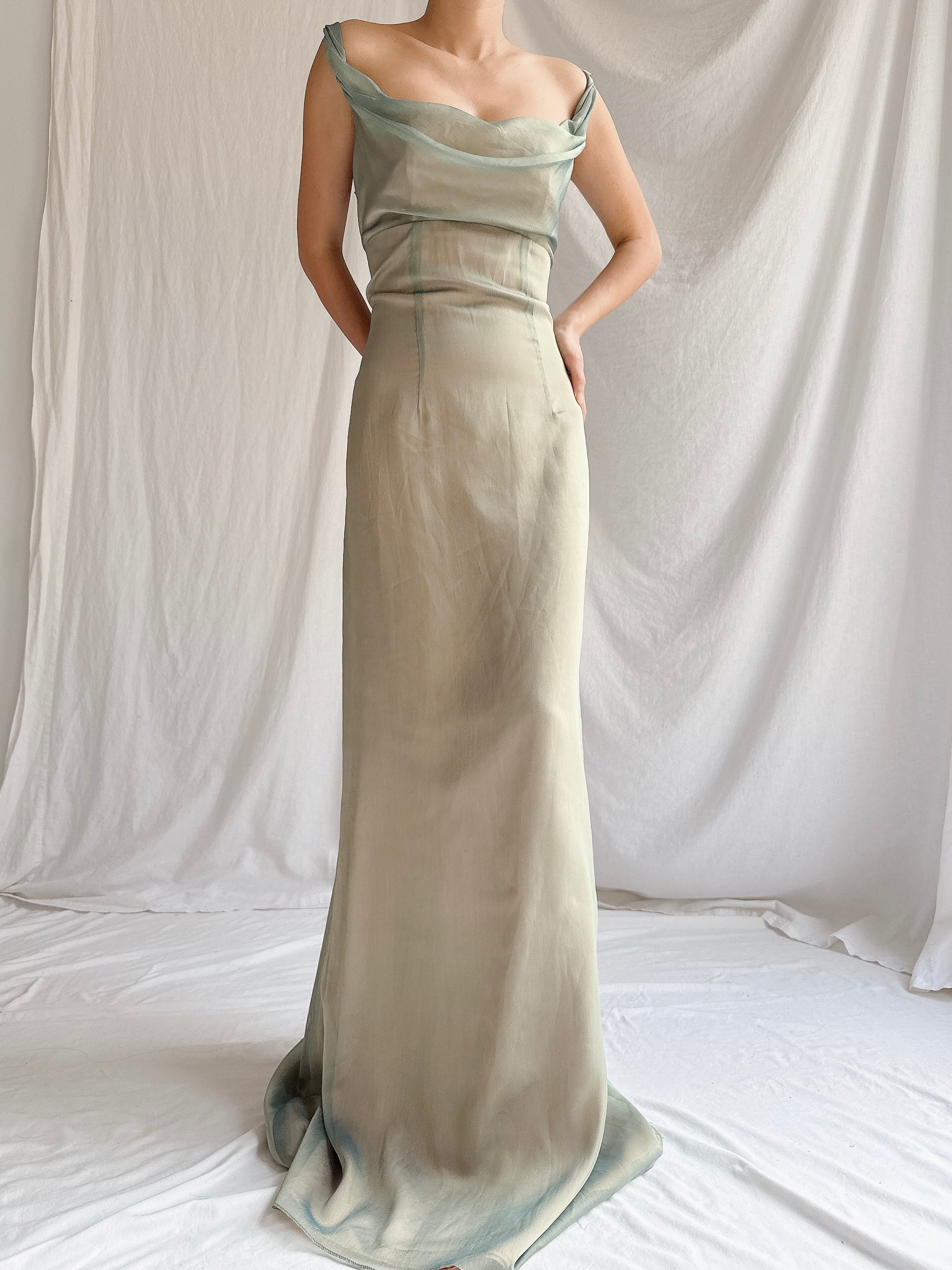 1990s Emanuelle Khanh Paris Seafoam Dress - S/6