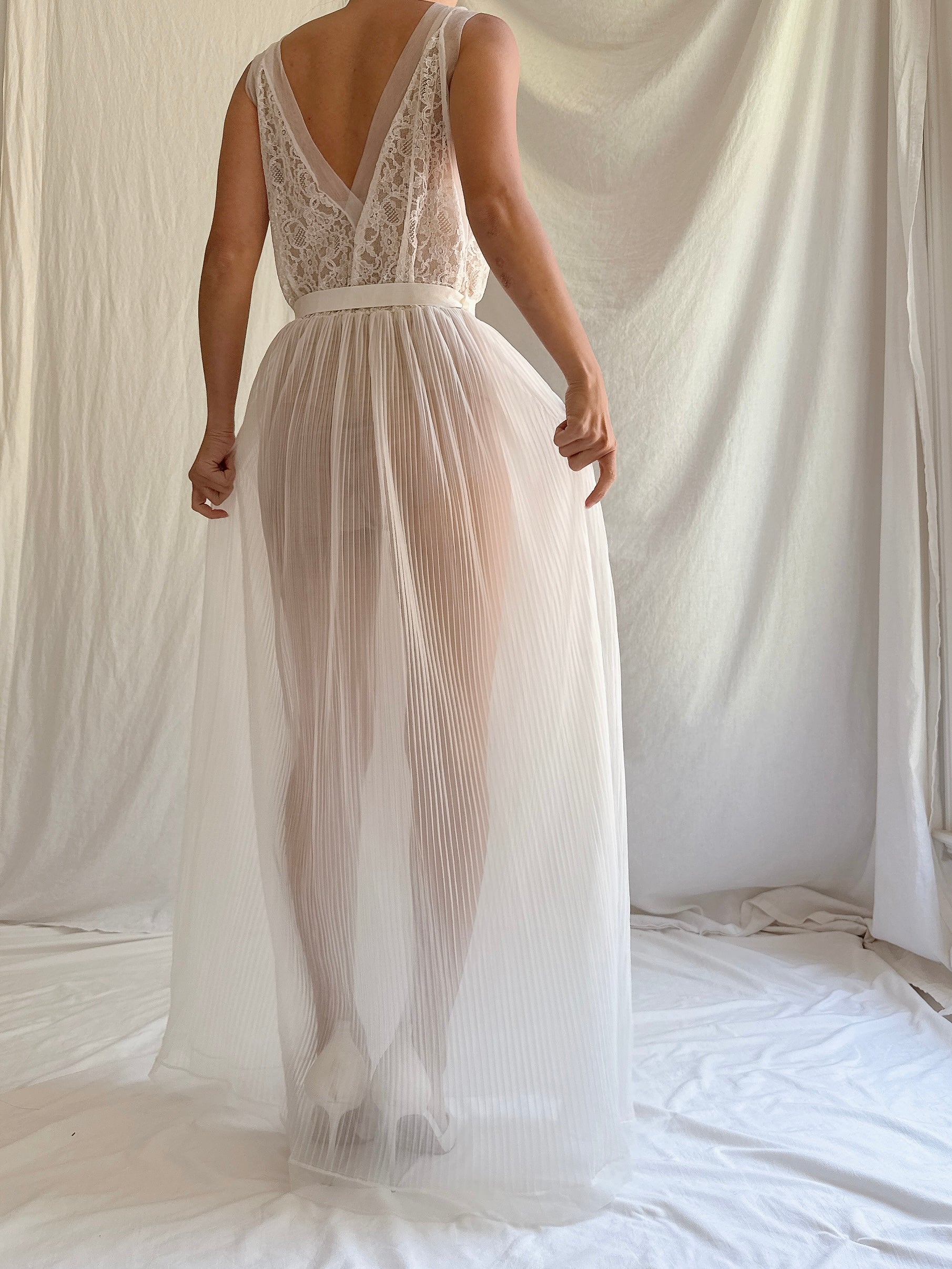 1960s Crystal Pleated Sheer Slip - S