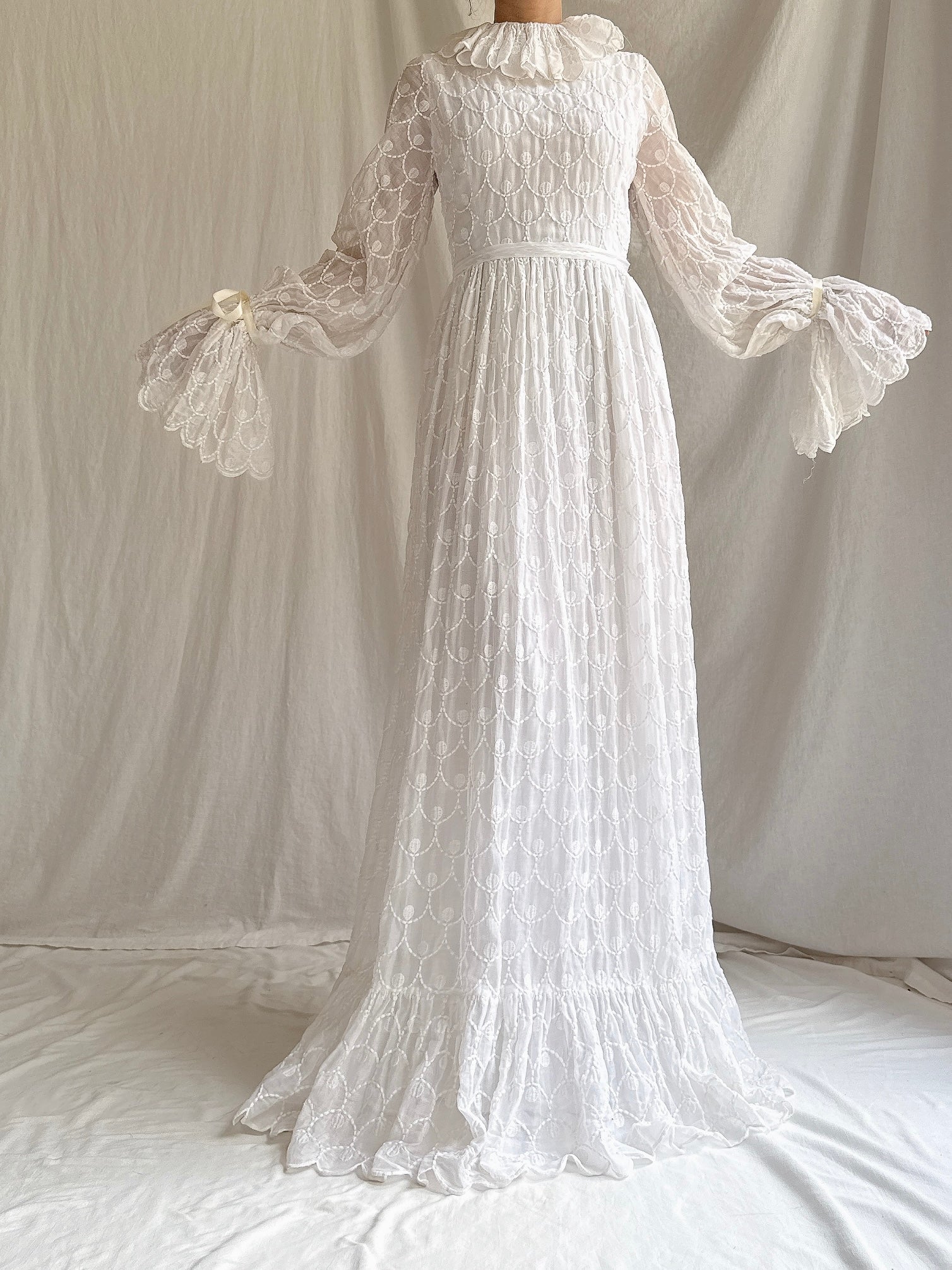 1960s Embroidered Organdy Gown - S