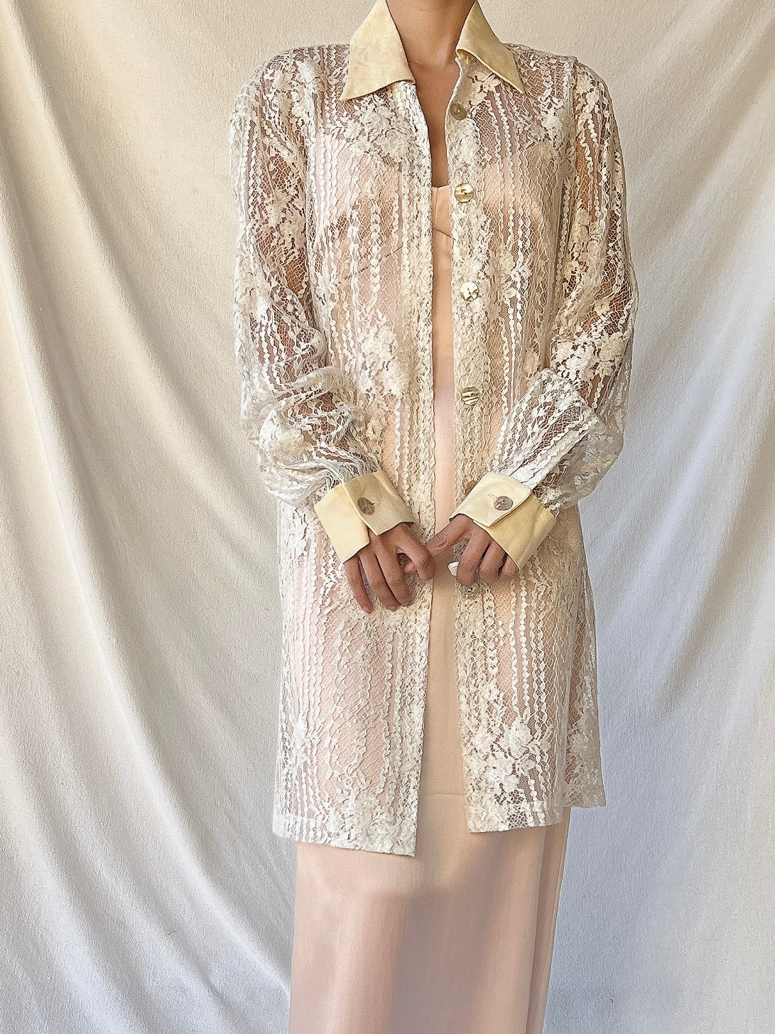 Vintage Lace and Linen Duster - S