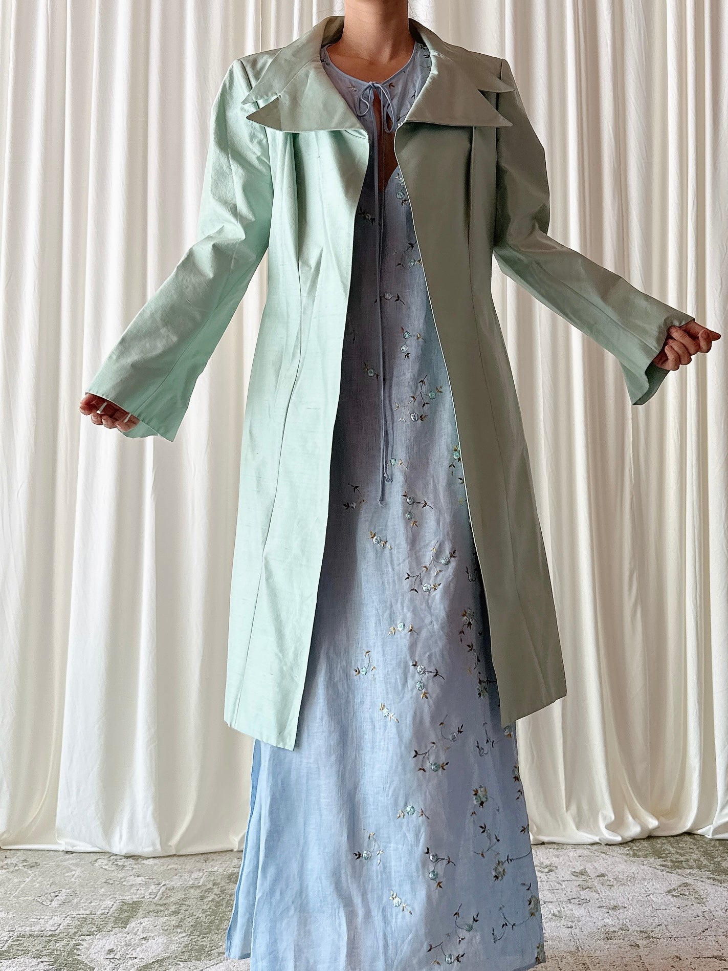 Vintage Alliage Paris Seafoam Silk Duster - FR 44