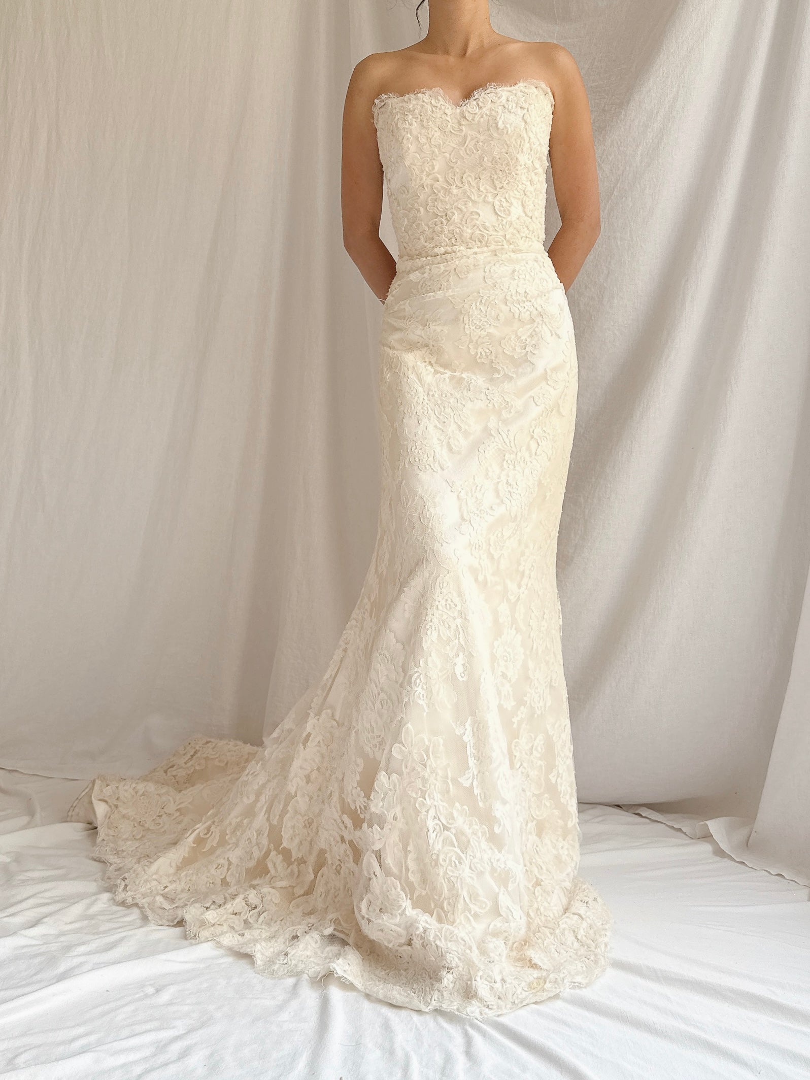 Vintage Strapless Lace Embroidered Gown - M/6