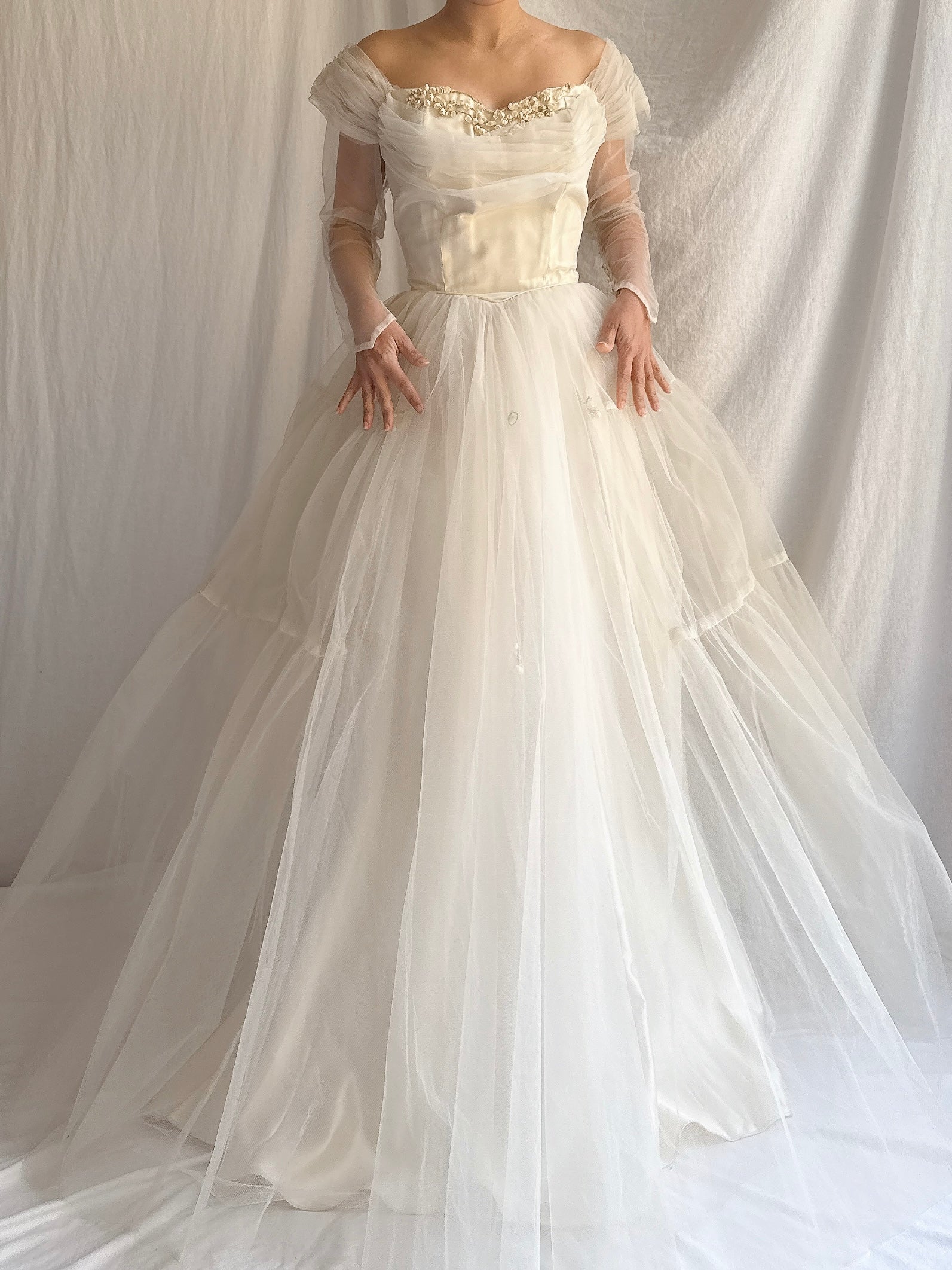 1950s Tulle Off-the-shoulder Gown - XS