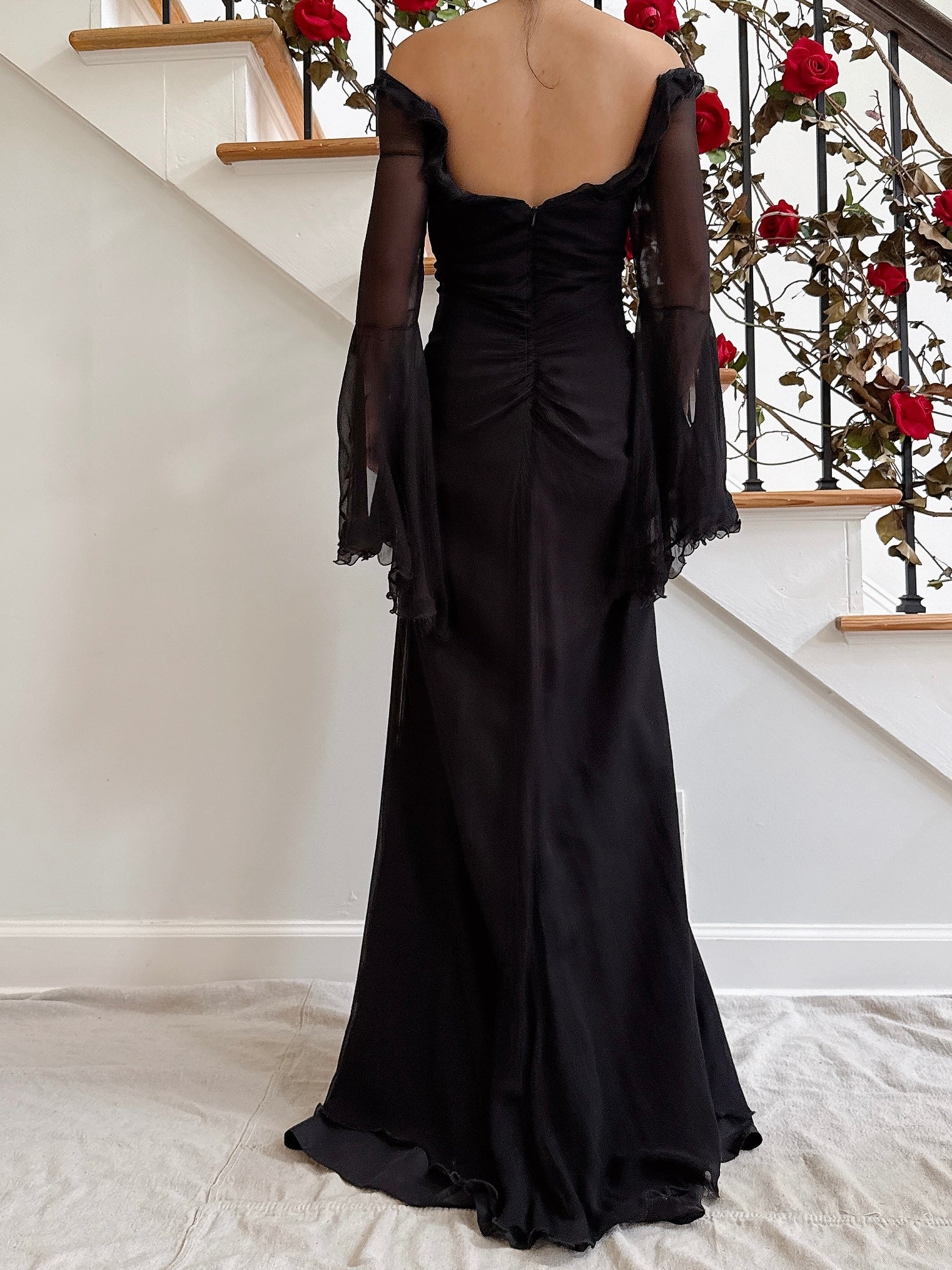 Vintage Belleville Sassoon Silk Angel Sleeve Gown - UK 16/36B/30W/42H/62L