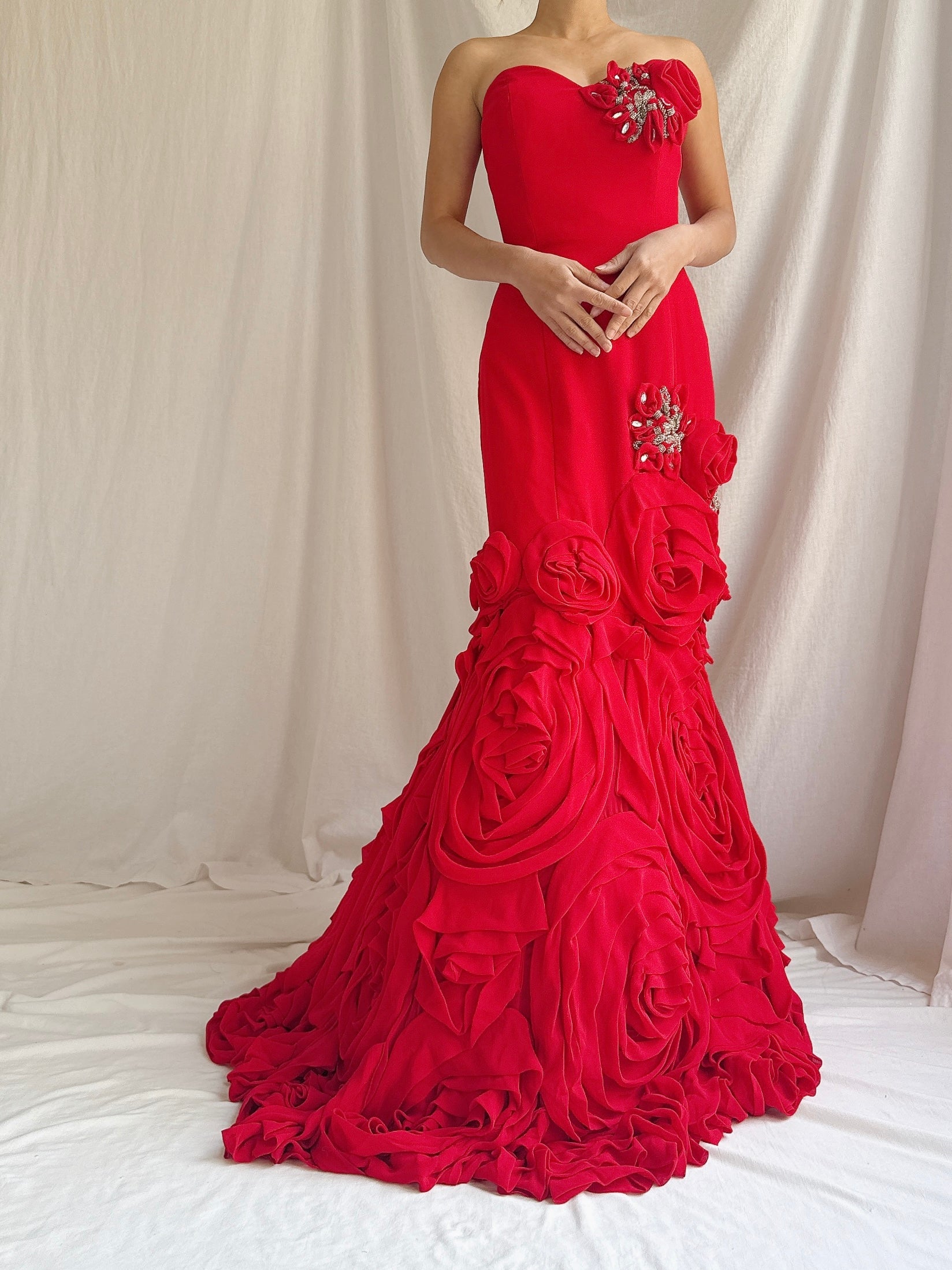 Vintage Red Chiffon Dress - S/4