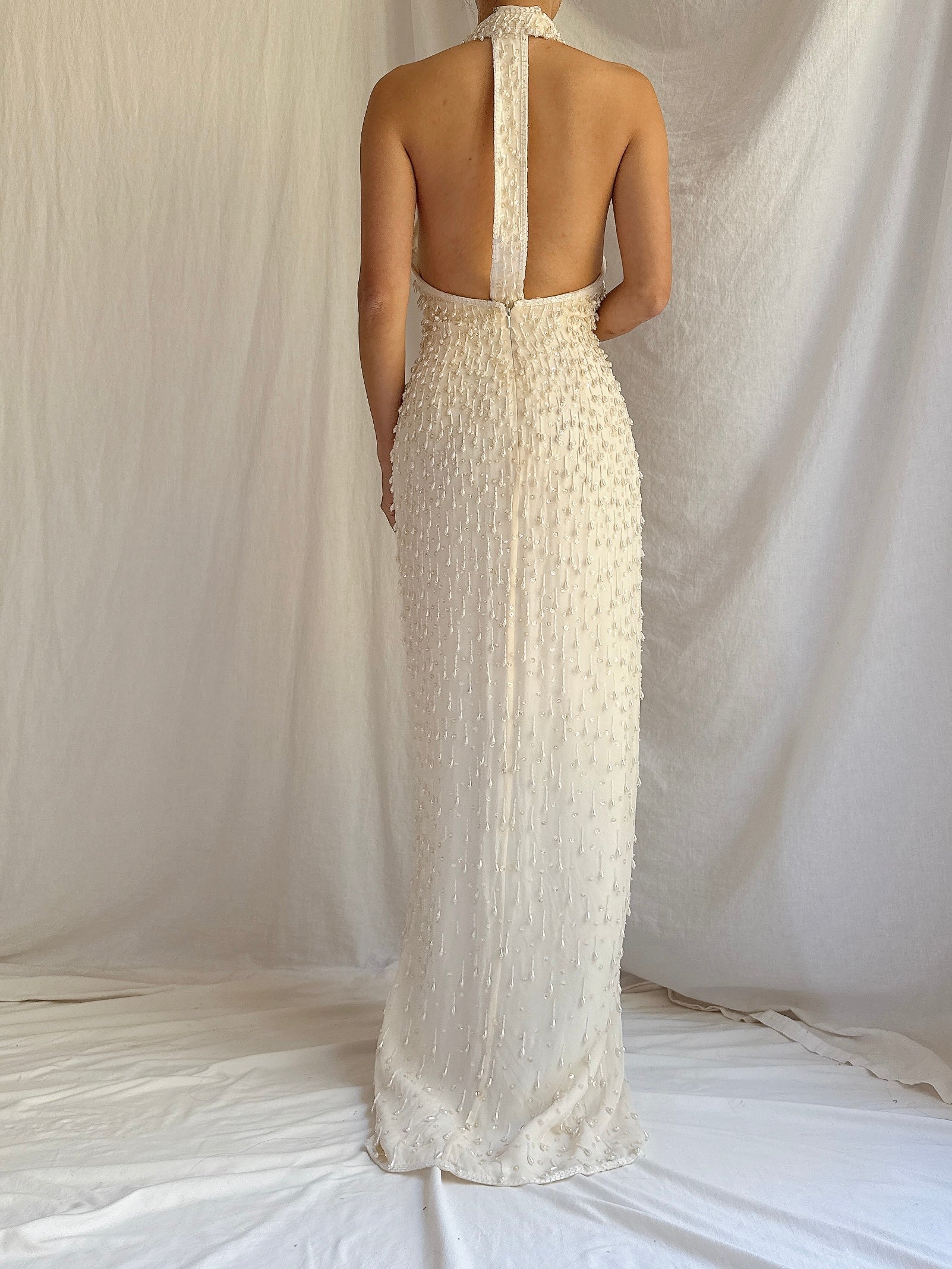 Vintage Halter Neck Silk Beaded Gown - M 8