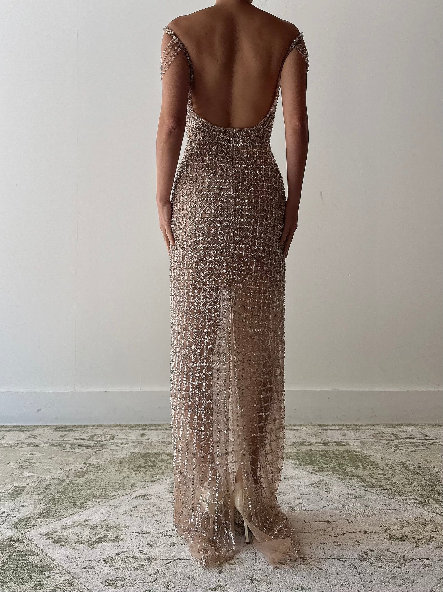 Vintage Nude Beaded Tulle Dress - XS/2/4
