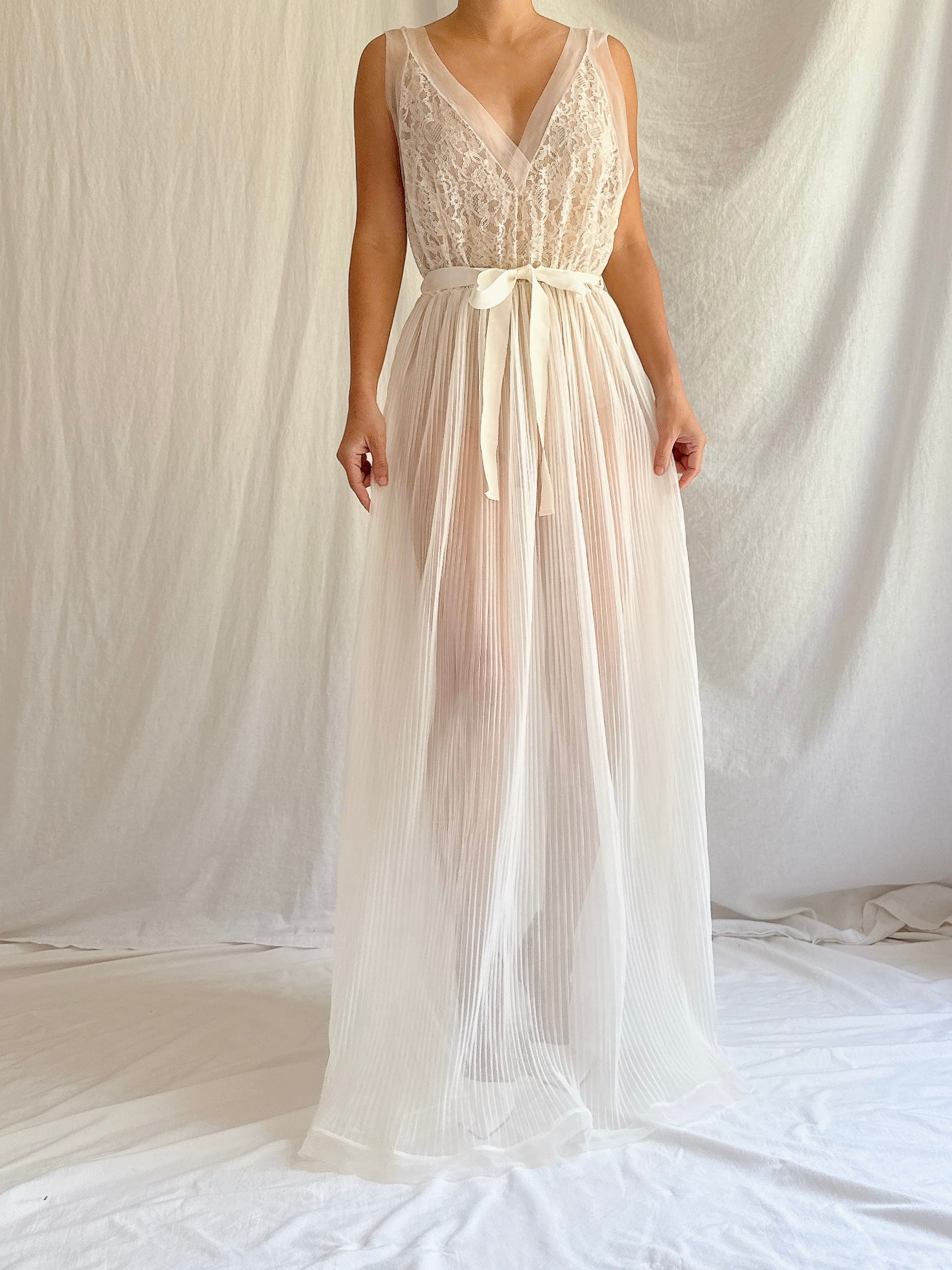 1960s Crystal Pleated Sheer Slip - S