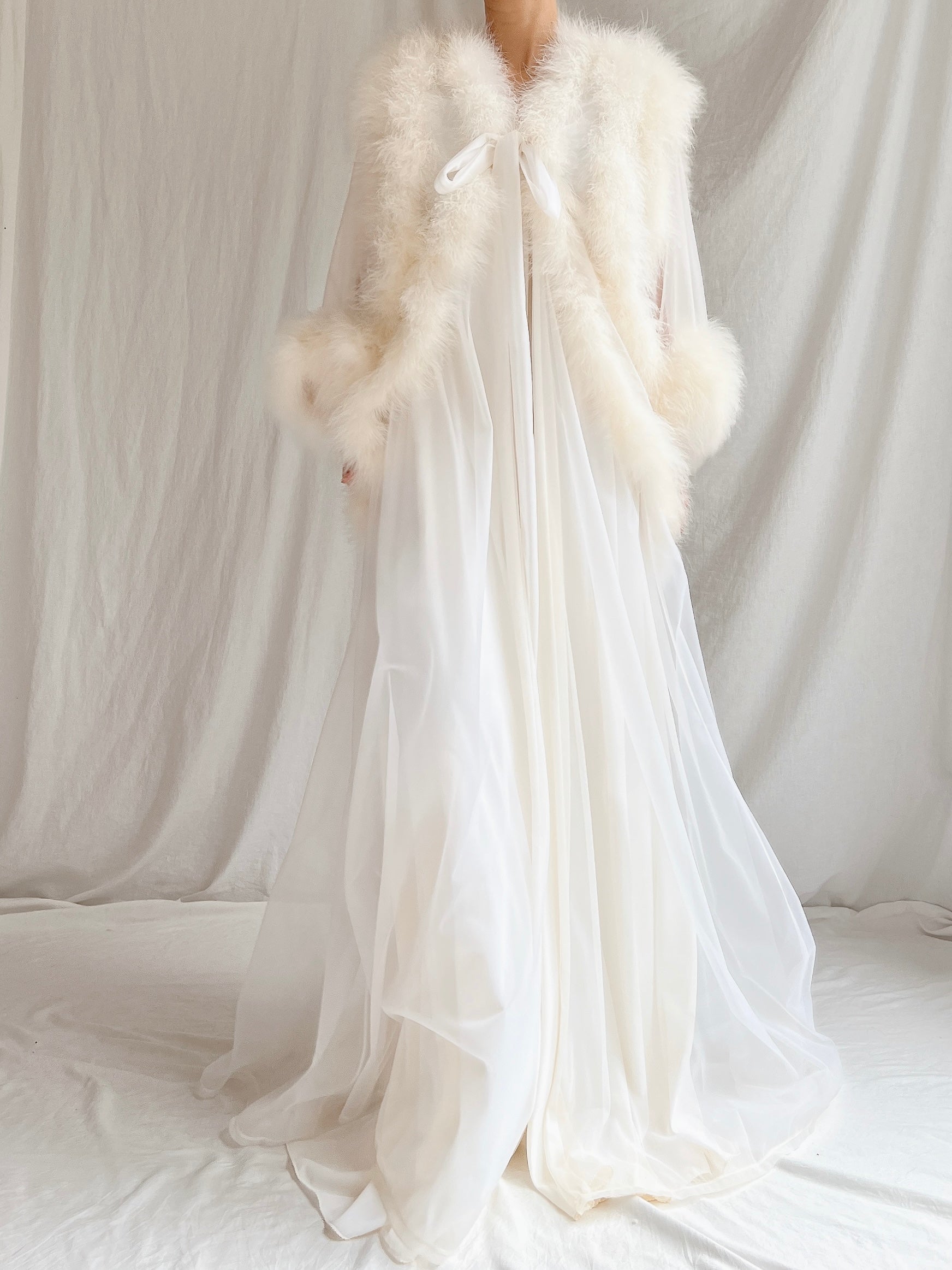 Vintage Sheer Marabou Feather Dressing Robe - OSFM