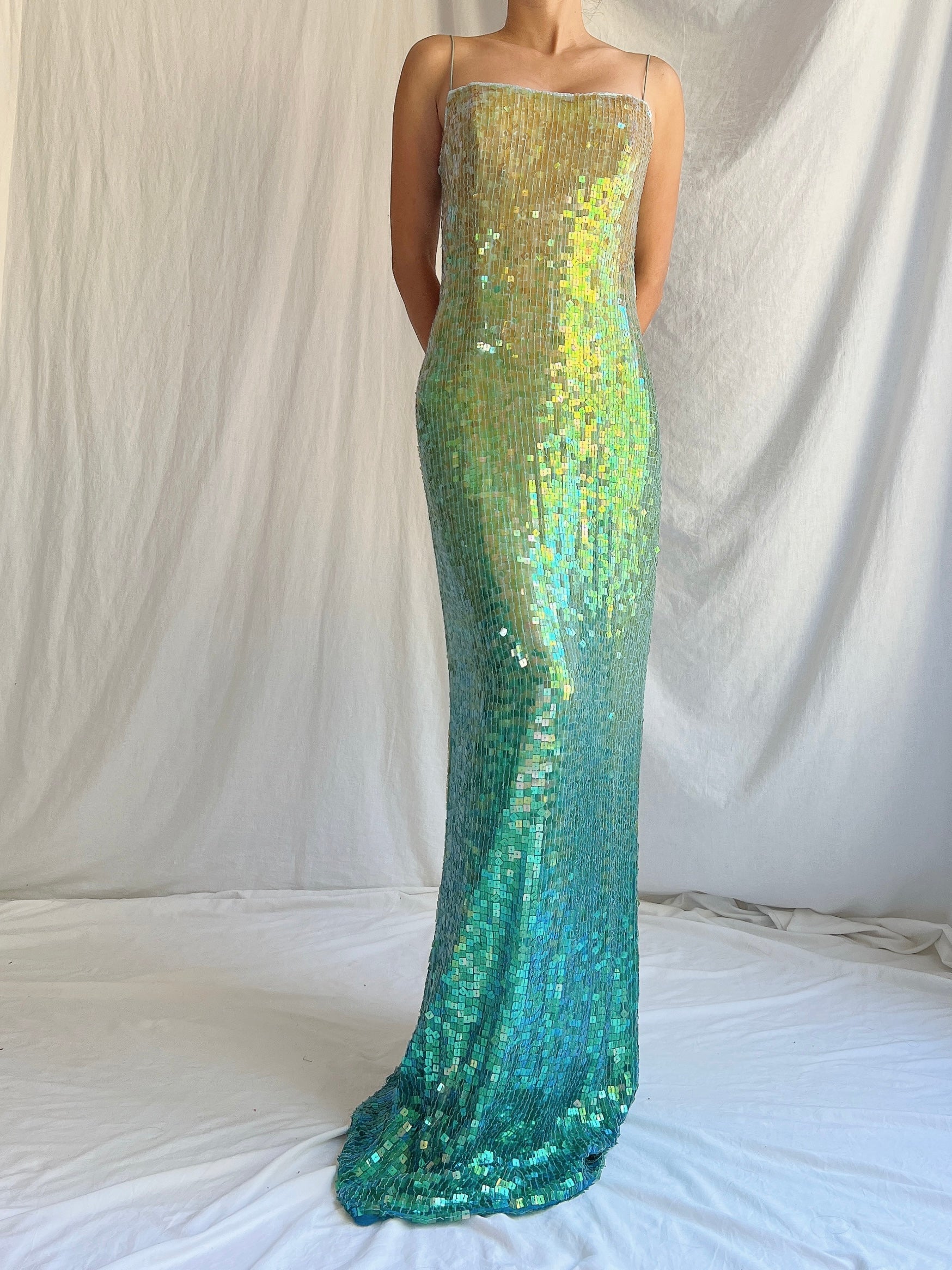 Vintage Silk Beaded Ombre Sequins Gown - S