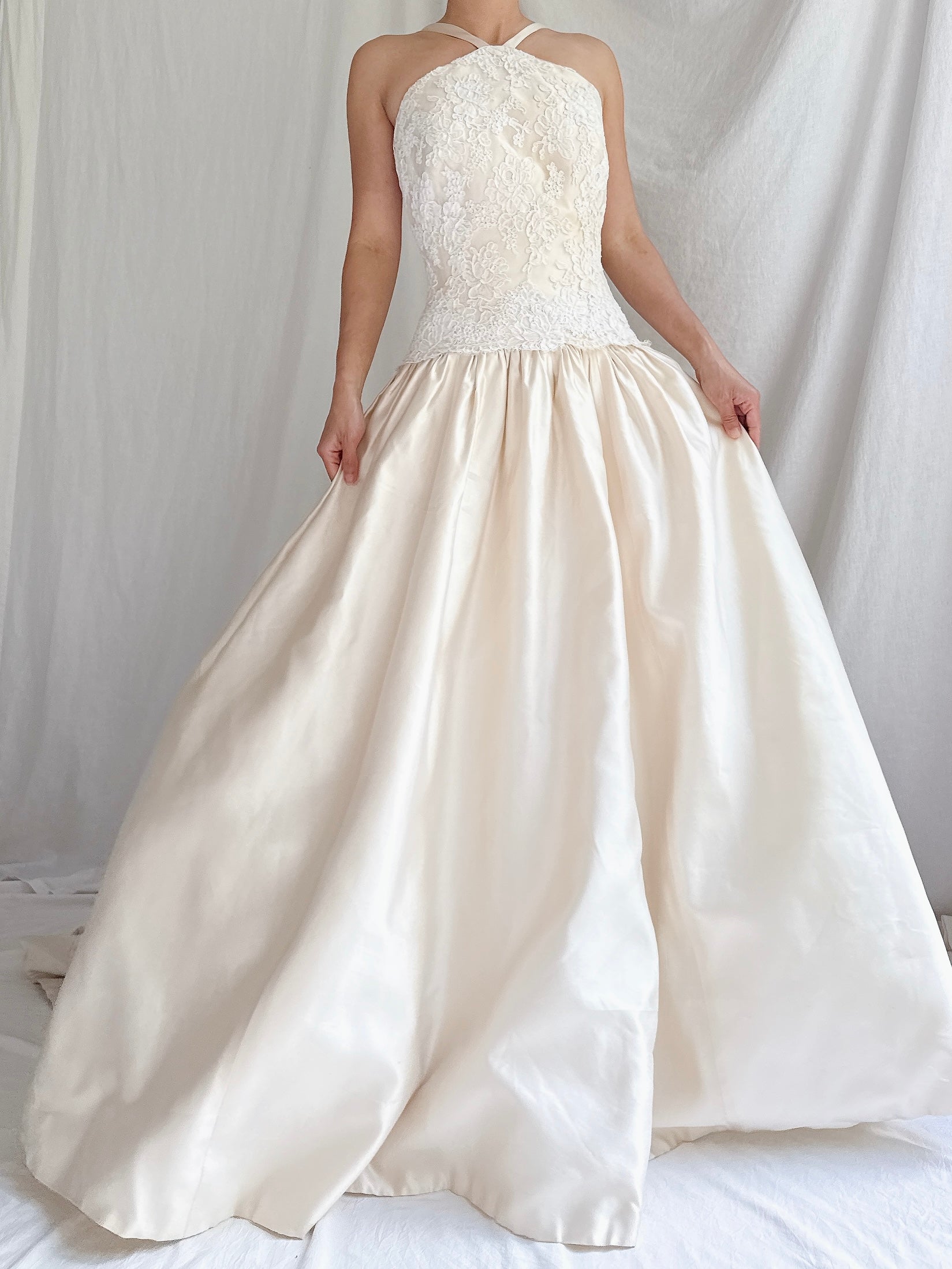 Vintage Halter Dropped Waist Gown - M