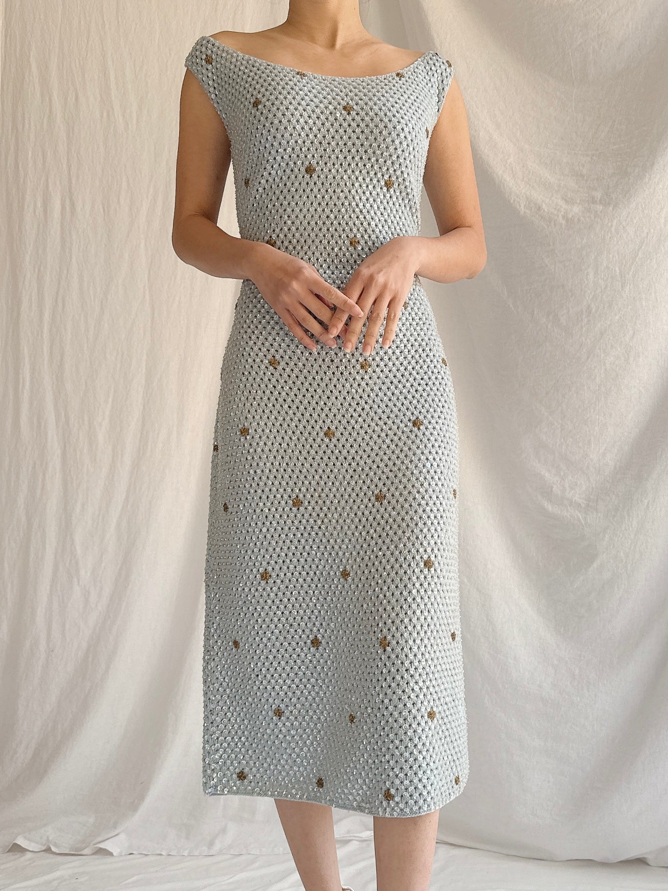 hand knitted dress 1960s Blue Hand-Knit Dress